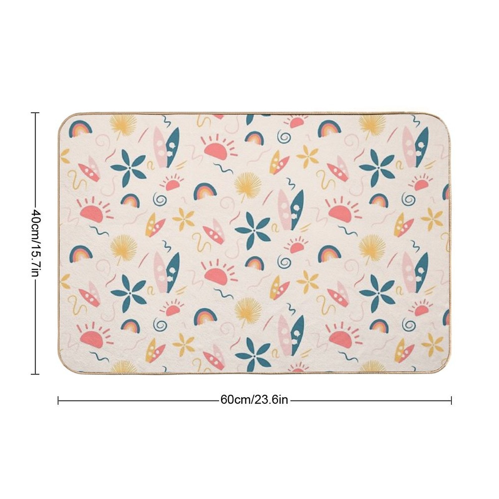 Summer Pattern - Surf, Sun And Rainbow!  Easy Maintenance Bath Mat