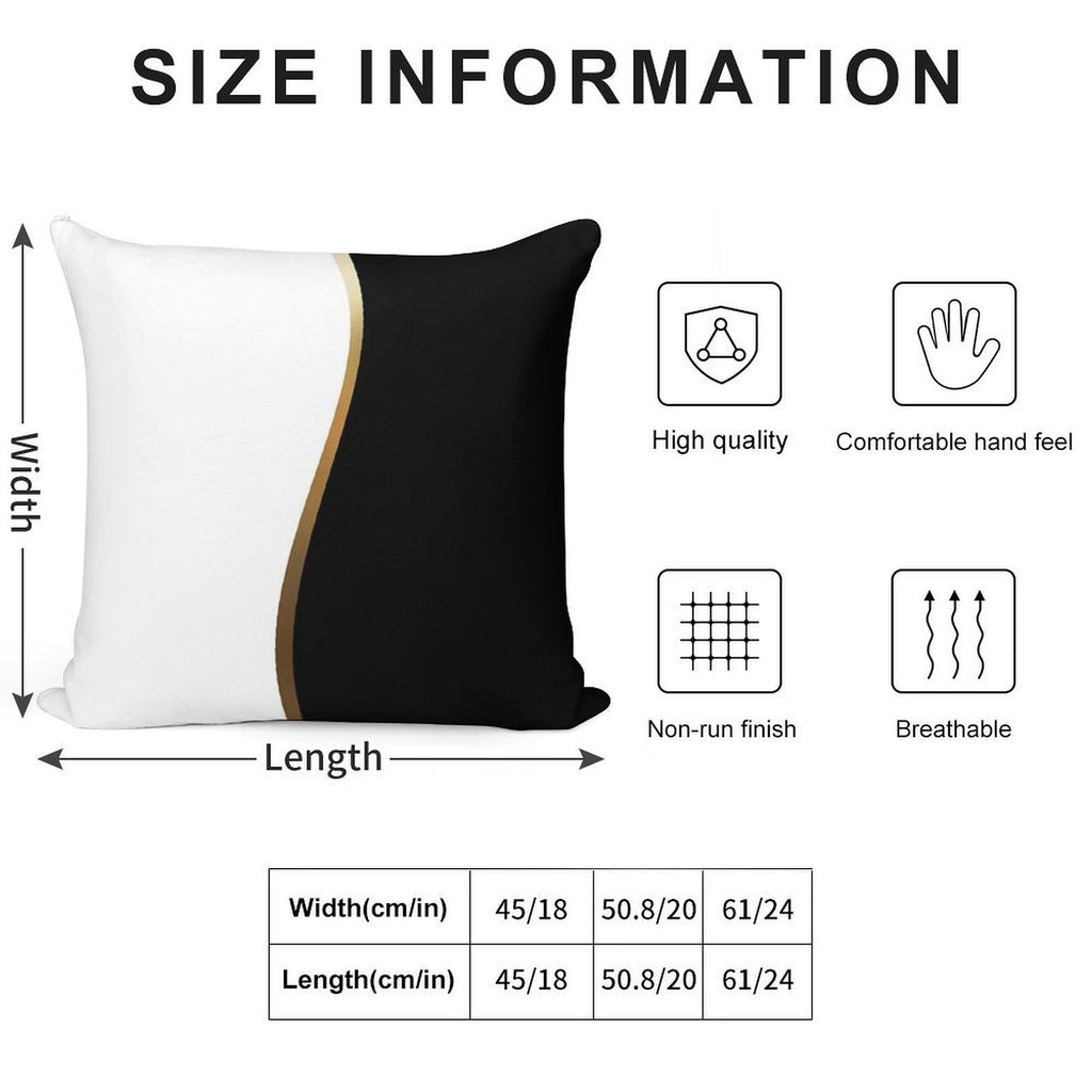 Black And White, Gold Wave Soft Home Decor Throw Pillow