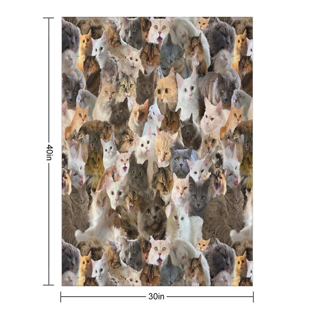 Fluffy Cat Pattern Sustainable Throw Blanket