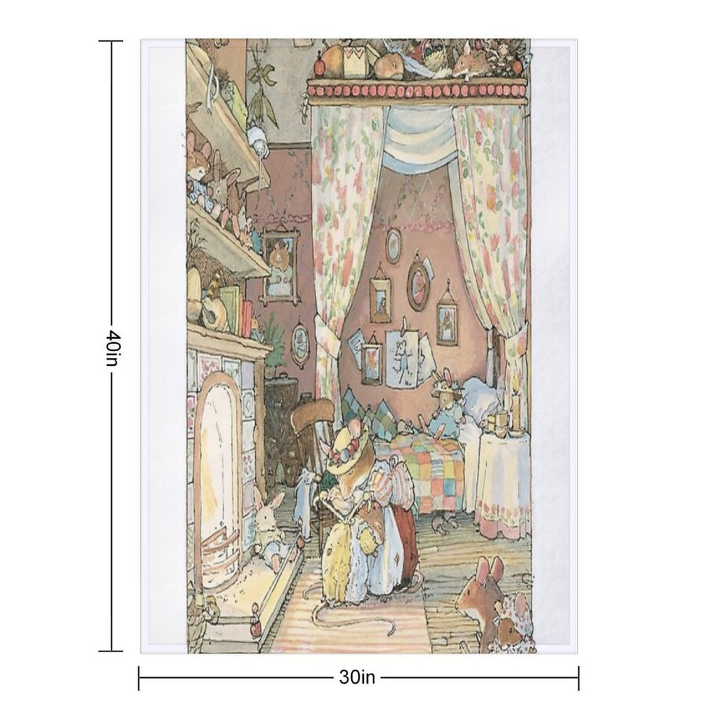 Lady Woodmouse Gets Primrose Ready for Bed Easy Care Throw Blanket