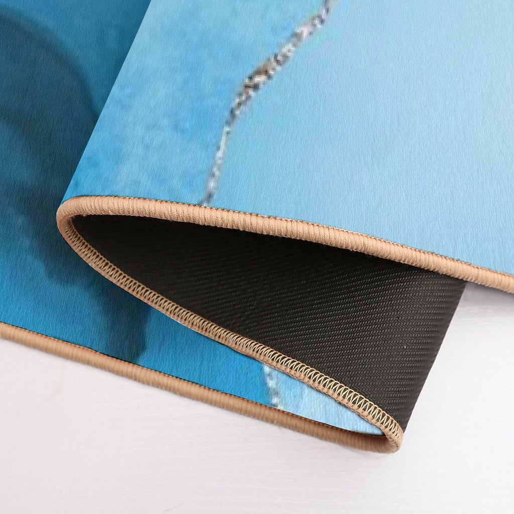Watercolor Agate in Aqua Blue Faux Silver Veins  Easy To Clean Bath Mat