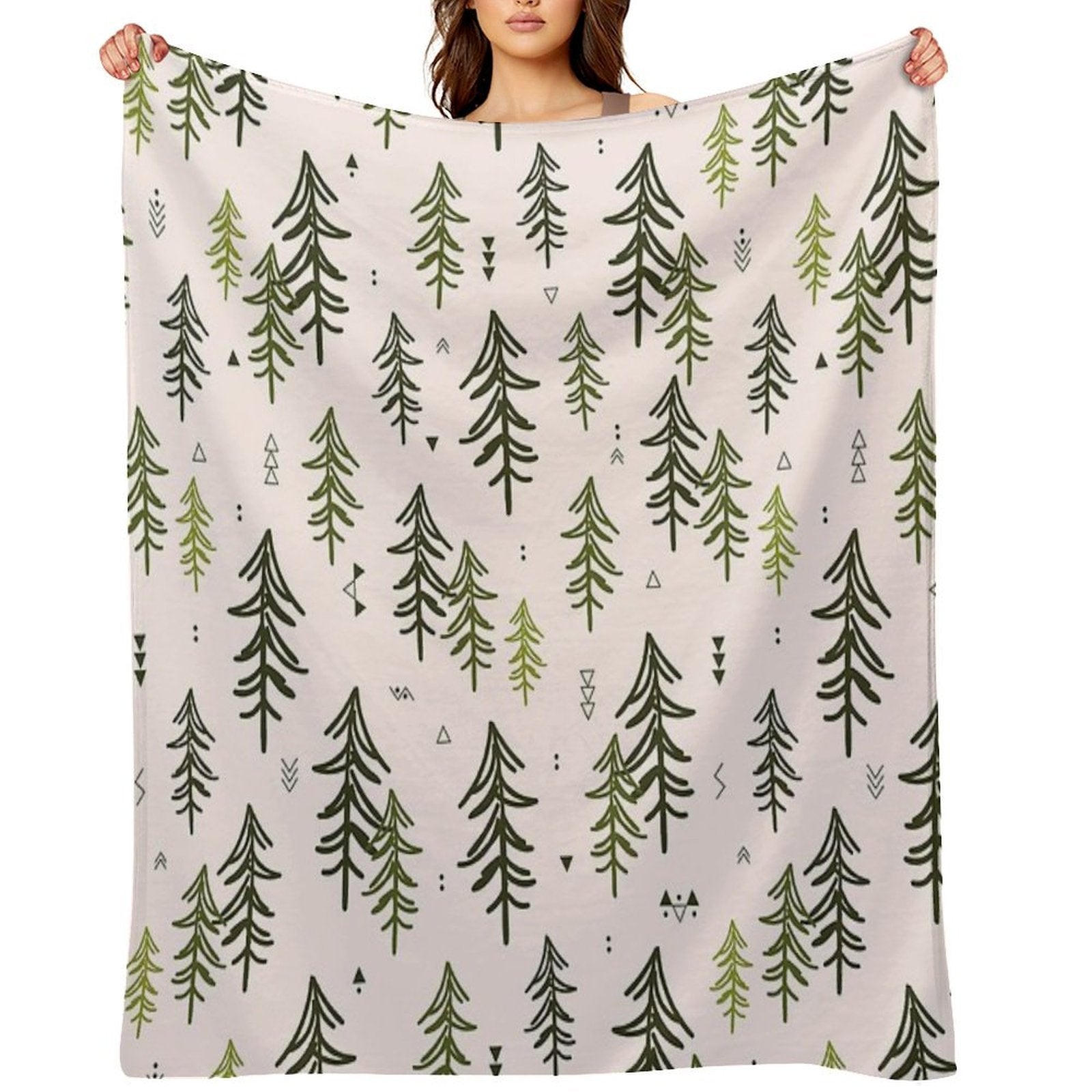 Doodled Fir Trees Pattern Sustainable Throw Blanket