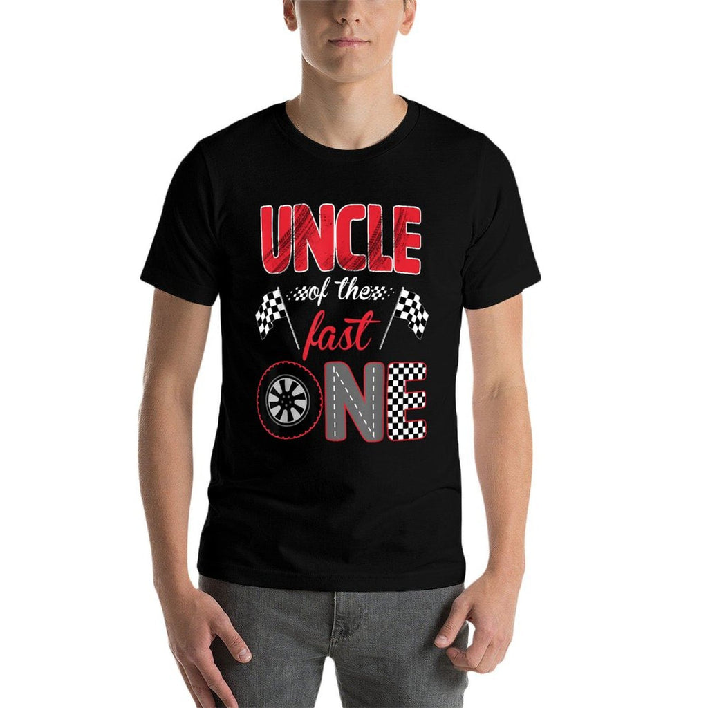 Uncle Of The Fast One Birthday 1st Race Car Family  Heathered Texture T-Shirt