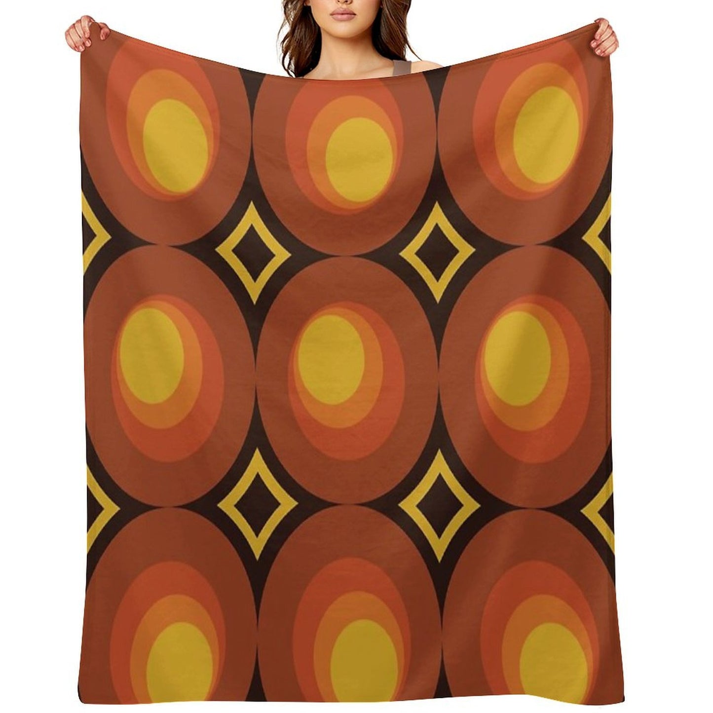 1970s Orange Mid-Century Modern Circle 2 Easy Care Throw Blanket