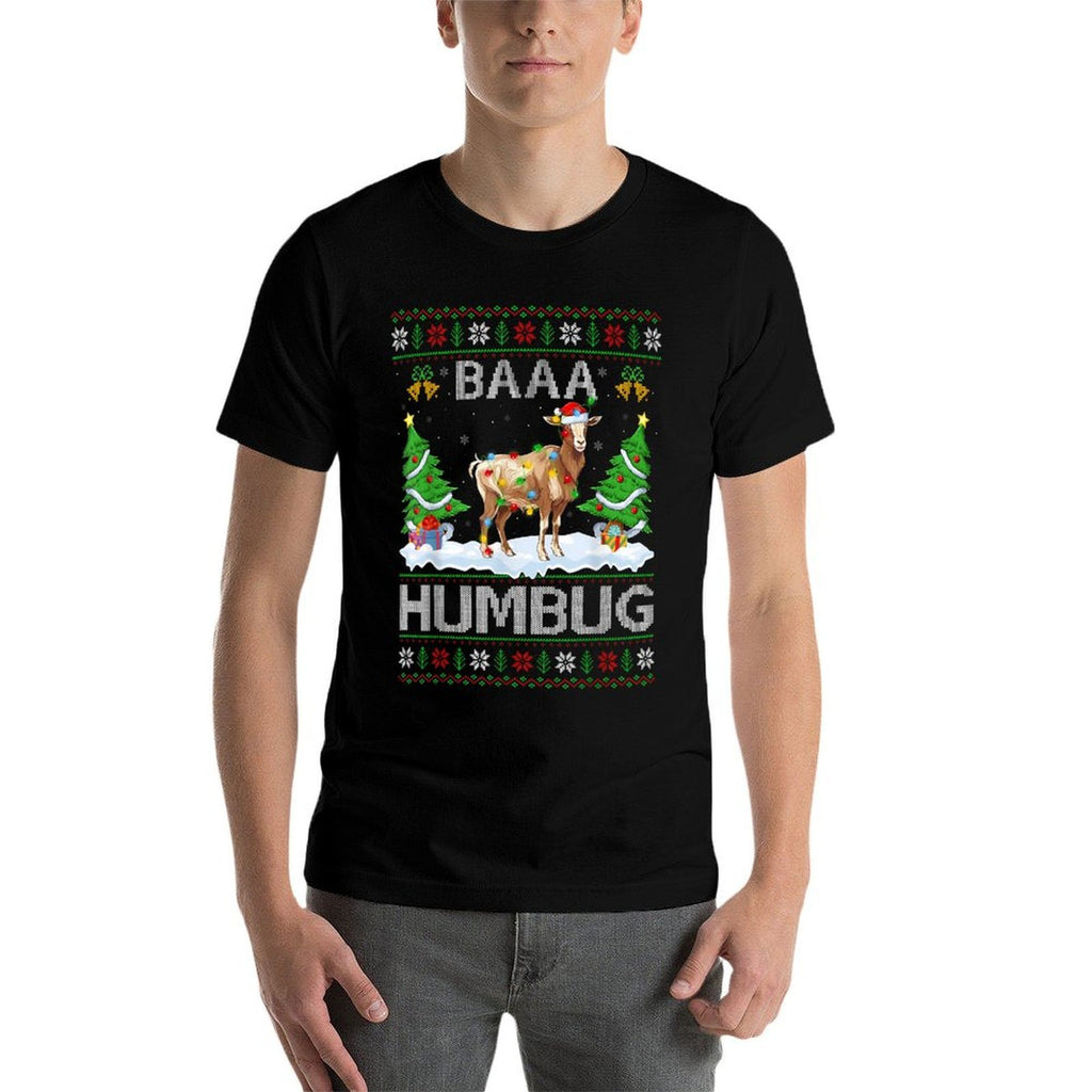 Baaa Humbug Ugly Goat Christmas - Unisex-Adults  Kids - Black - Small - - Polyester - Christmas-Themed  Lightweight T-Shirt
