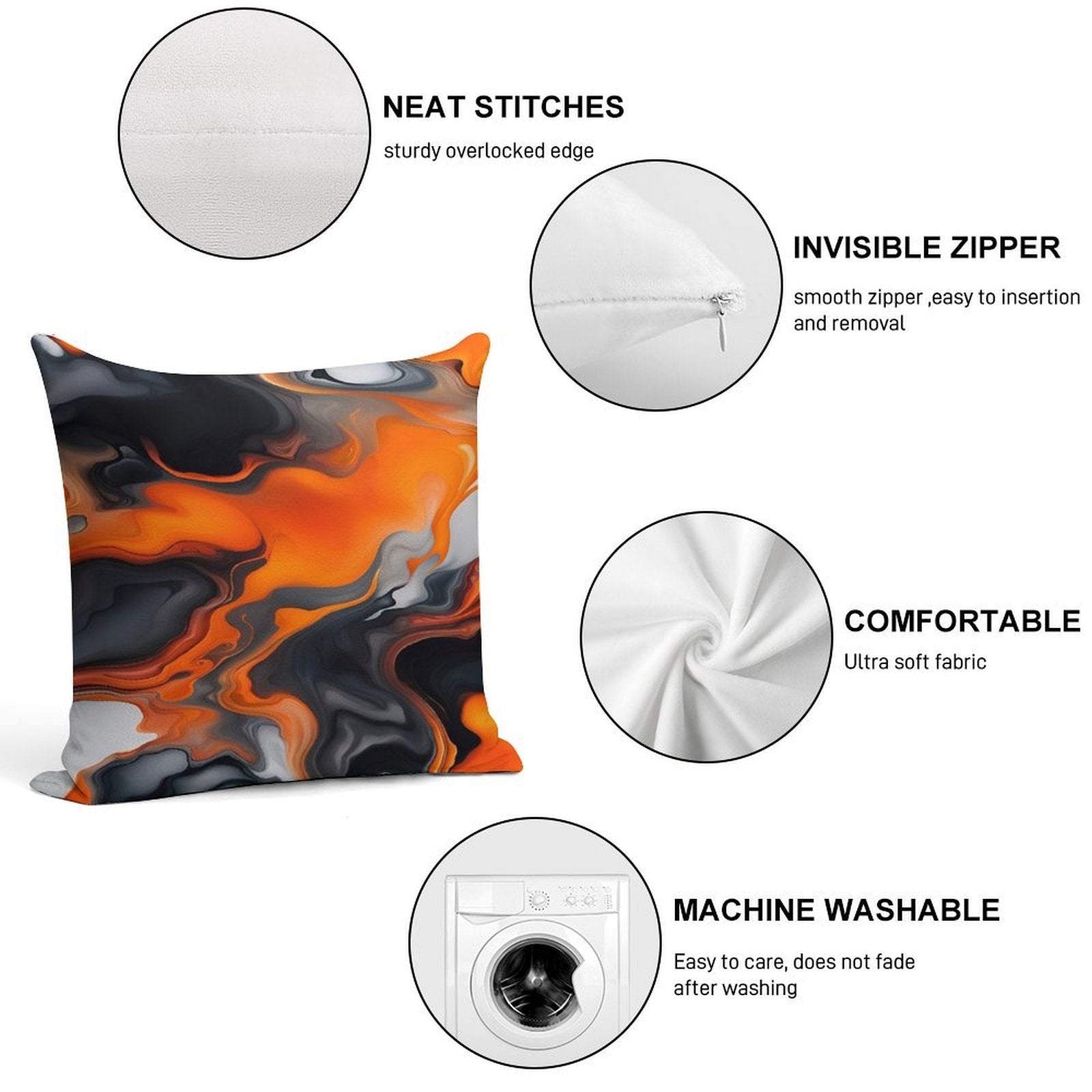 Translucent Burnt Orange White Black Grey Abstract Soft Bedroom Essential Throw Pillow