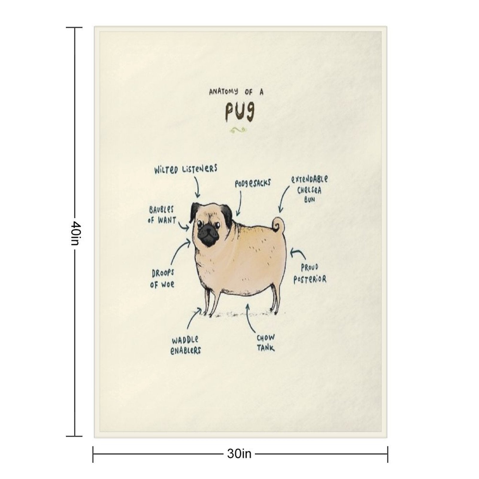 Anatomy of A Pug Multi-functional Throw Blanket