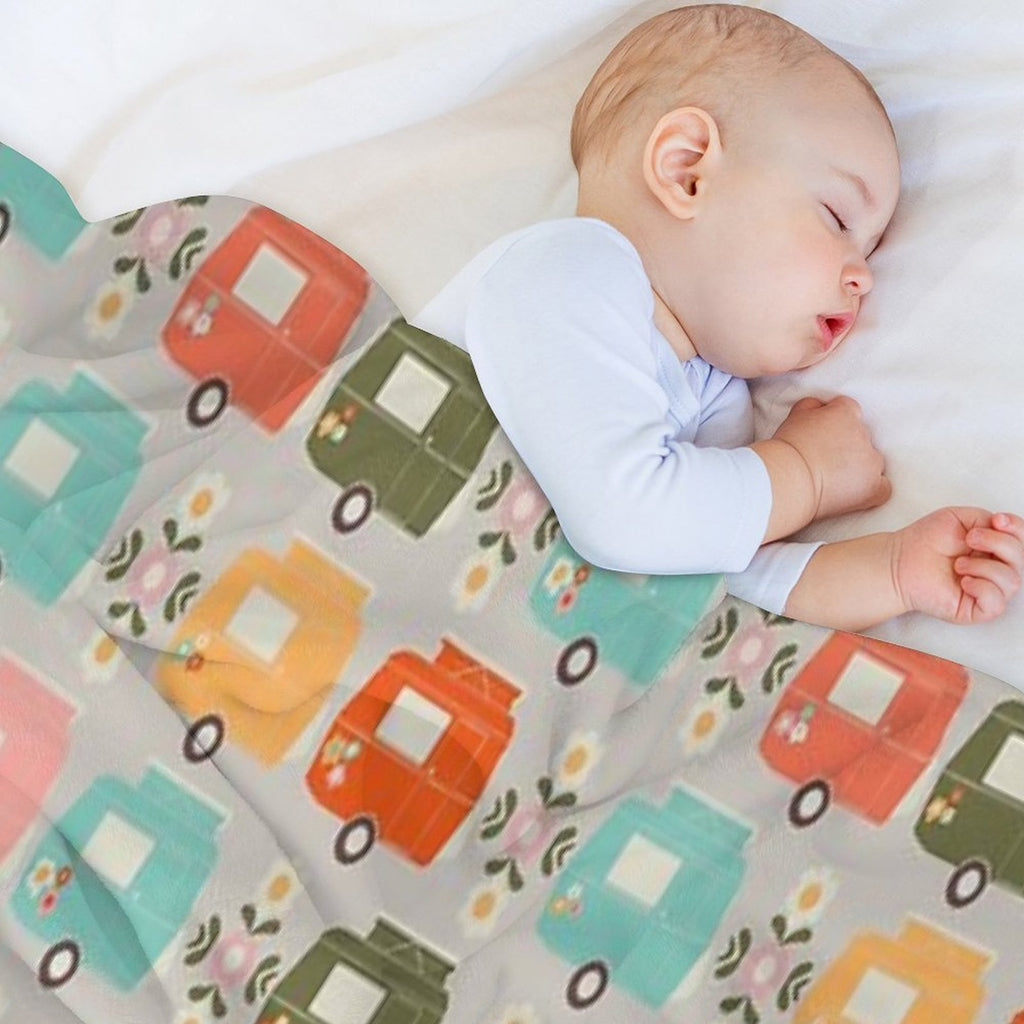 Colourful Vintage Caravans And Daisies Shrink-resistant Throw Blanket