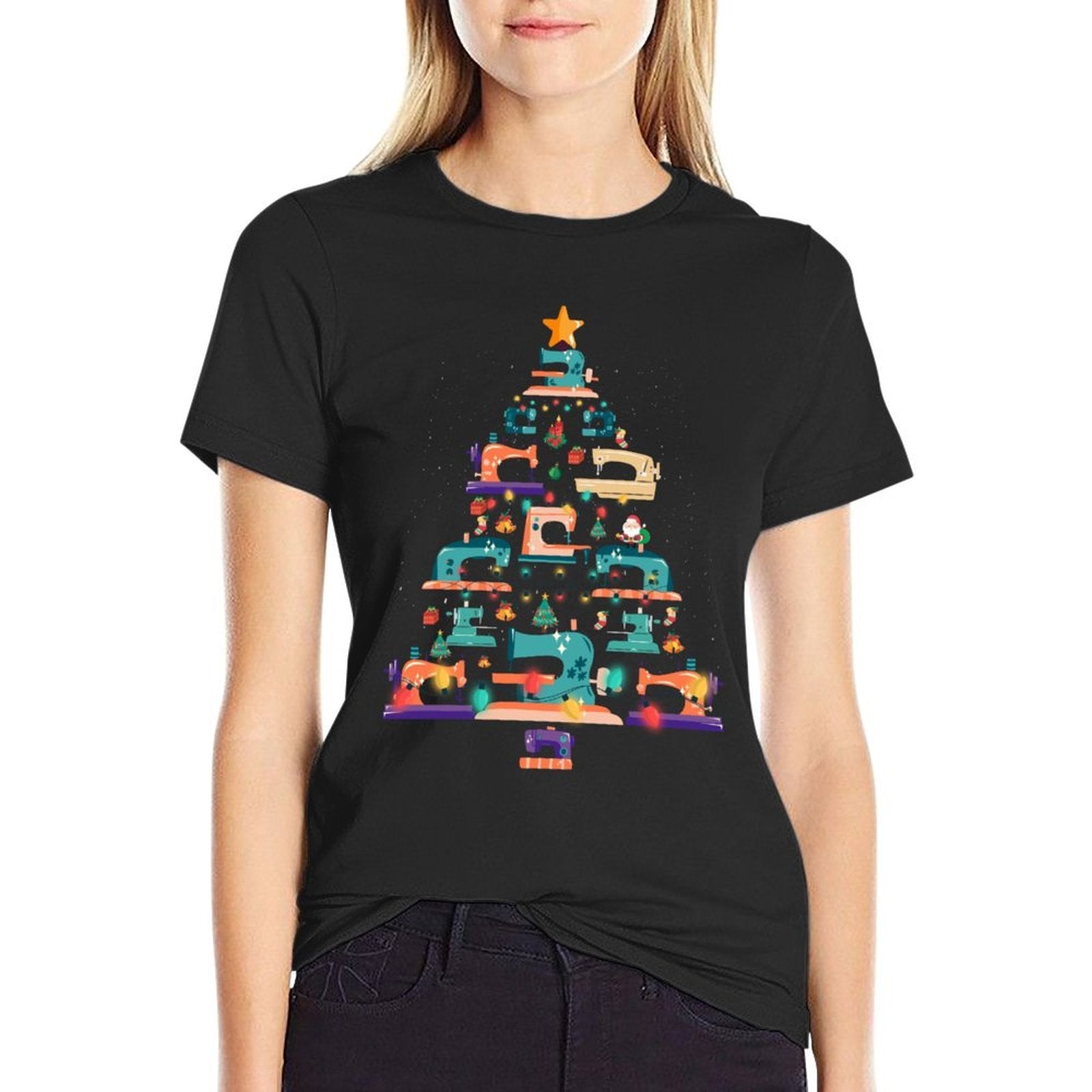 Sewing Machine Xmas Tree Gift Quilter Christmas Sewing Lover  Cotton T-Shirt