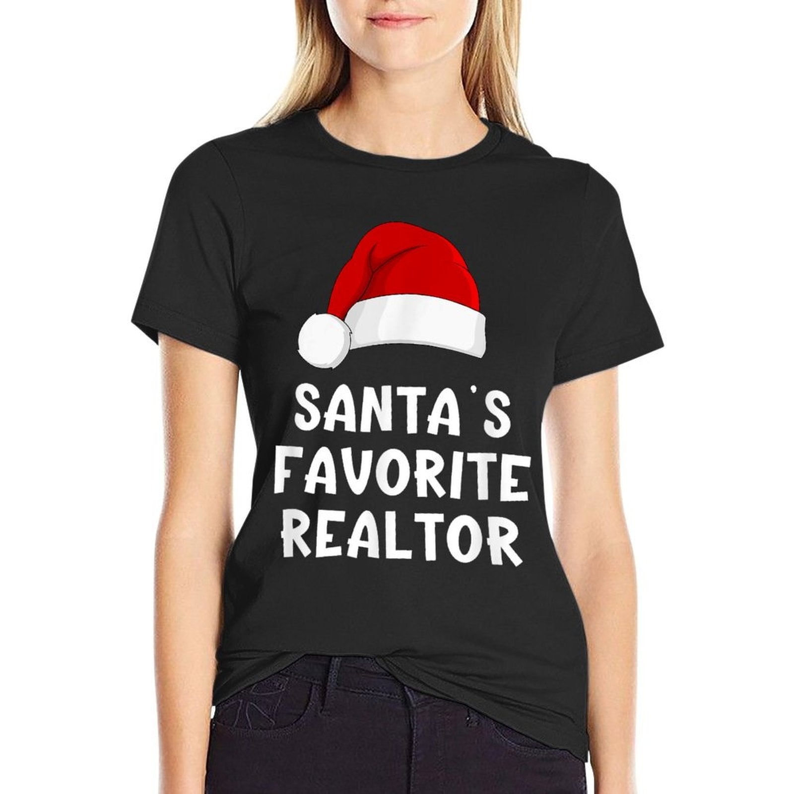 Christmas Santas Favorite Realtor Funny Real Estate Agent  Fade-proof Color T-Shirt