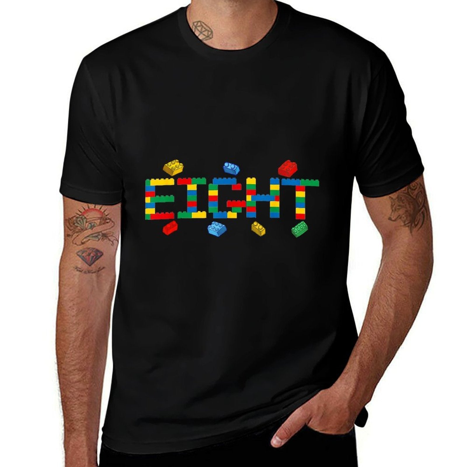 Building Brick Eight Yrs Old Master Builder 8th Birthday Boy  Rolled Sleeves T-Shirt