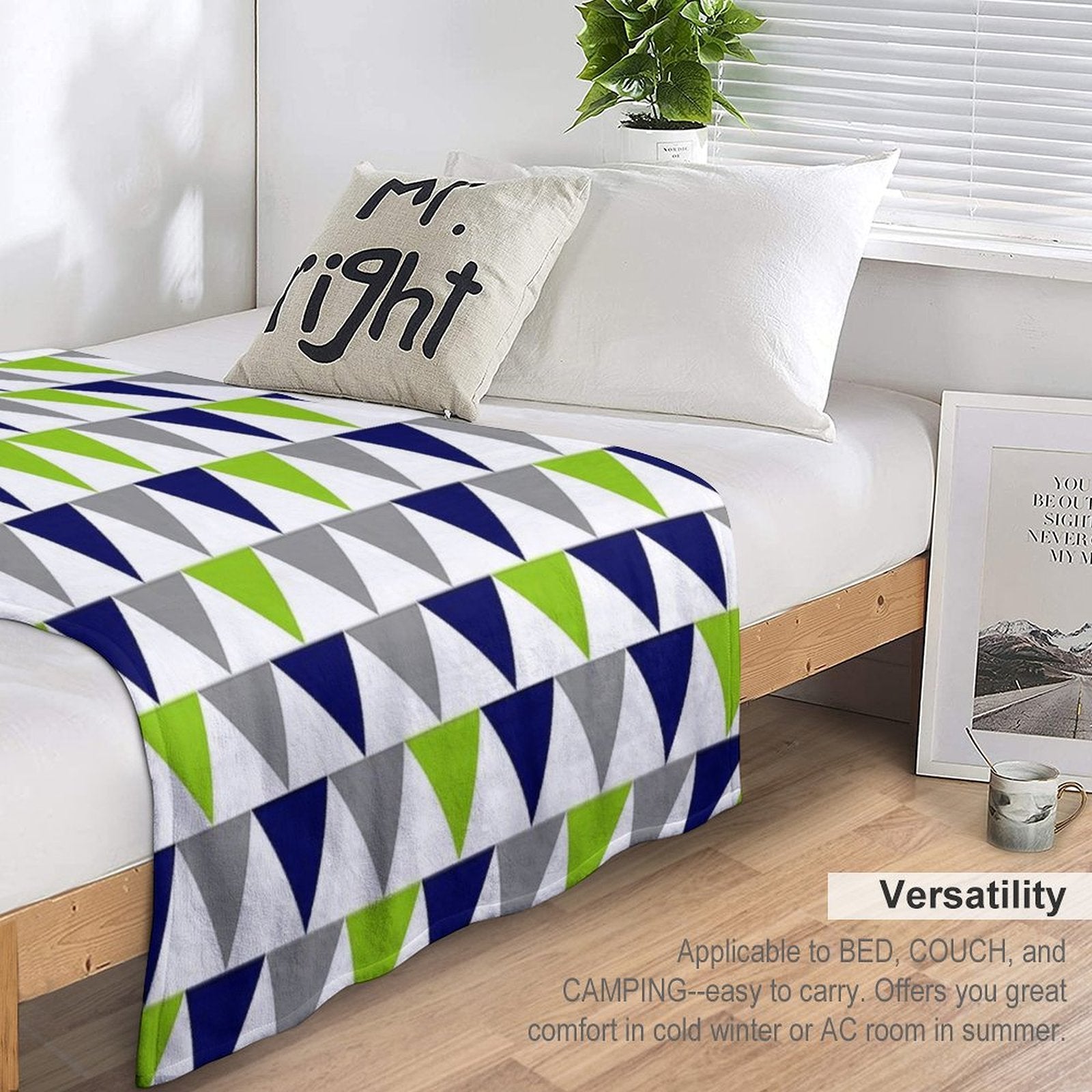 Arrows Lime Green,  Bright Navy Blue, Grey, And White Geometric Pattern Durable Throw Blanket
