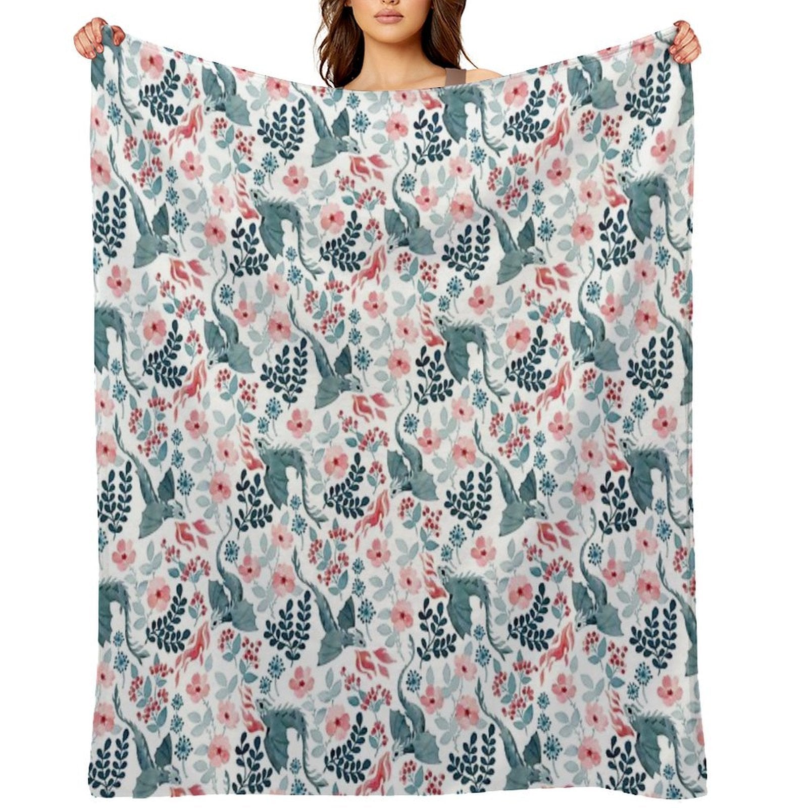 Dragons Pastel Floral Comfort Throw Blanket