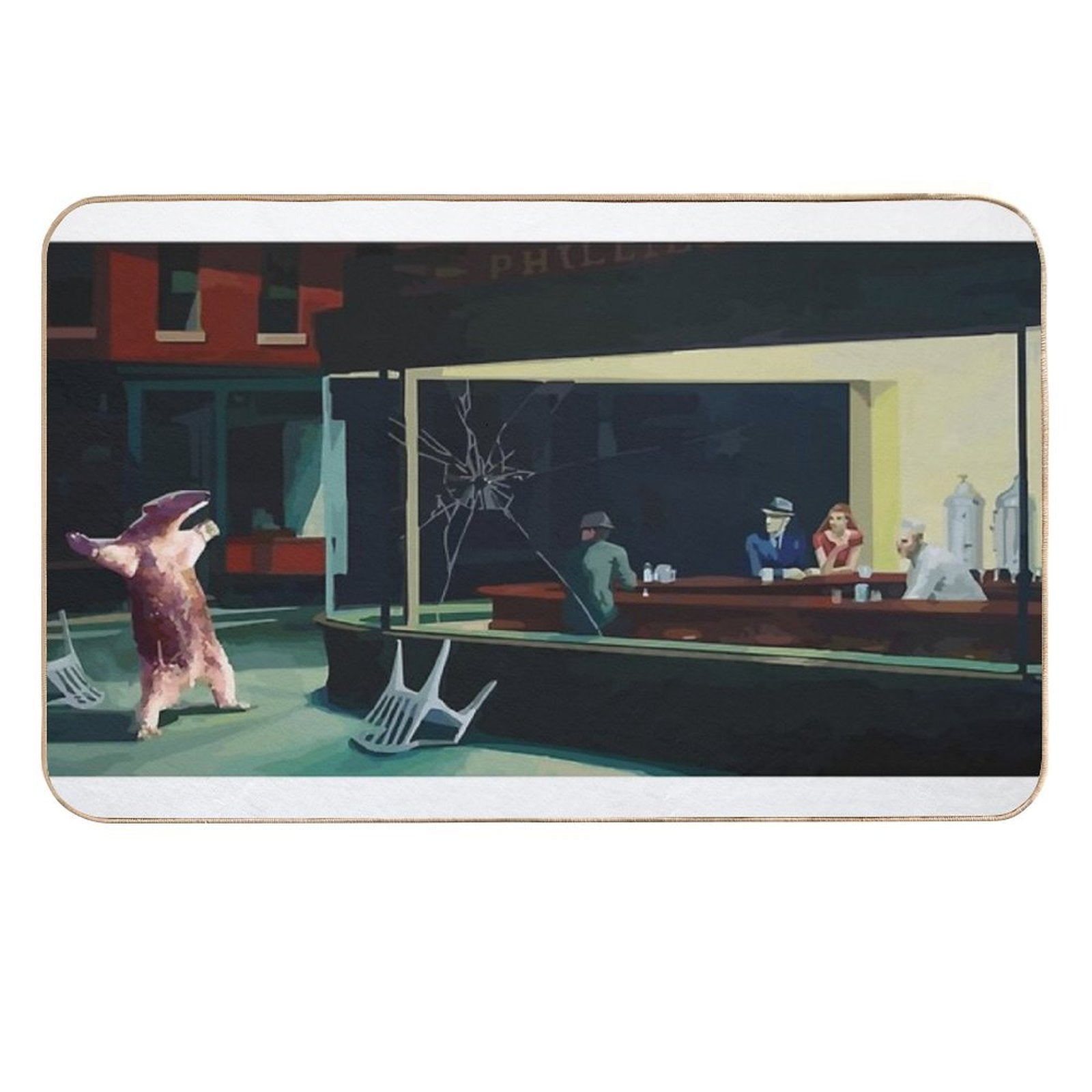 Banksy Nighthawks Anteater Edward Hopper  Long-Lasting Bath Mat