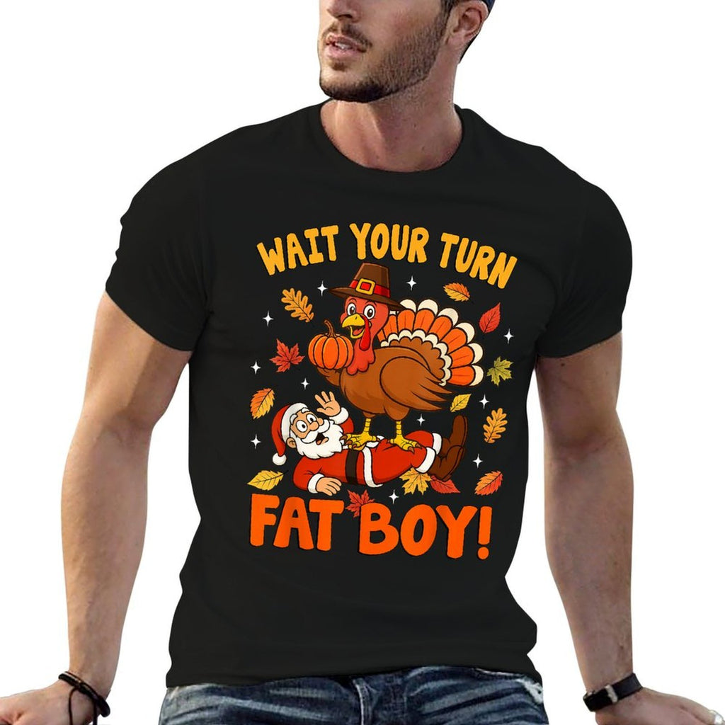 Wait Your Turn Funny Thanksgiving Day Turkey Santa Christmas  Polyester Blend T-Shirt