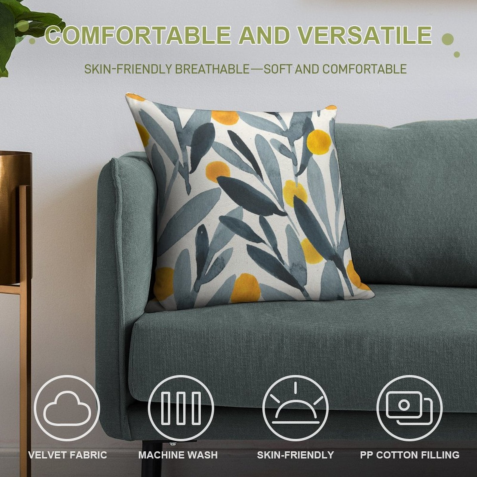 Indigo Mustard Soft High-Density Material Throw Pillow