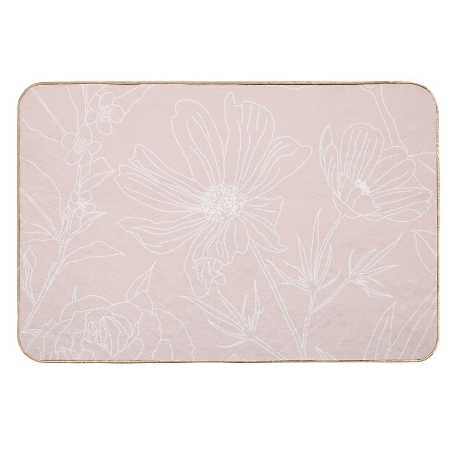 Trendy White Flowers Outlines Blush Pink Design  Dirt-Trapping Bath Mat