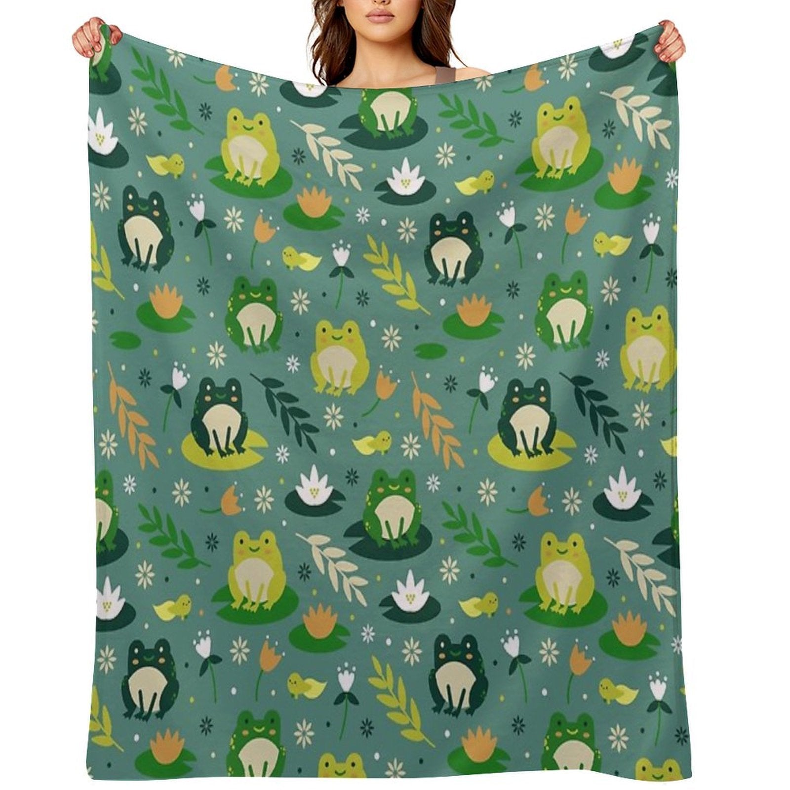 Cute Frogs Pattern Versatility Throw Blanket