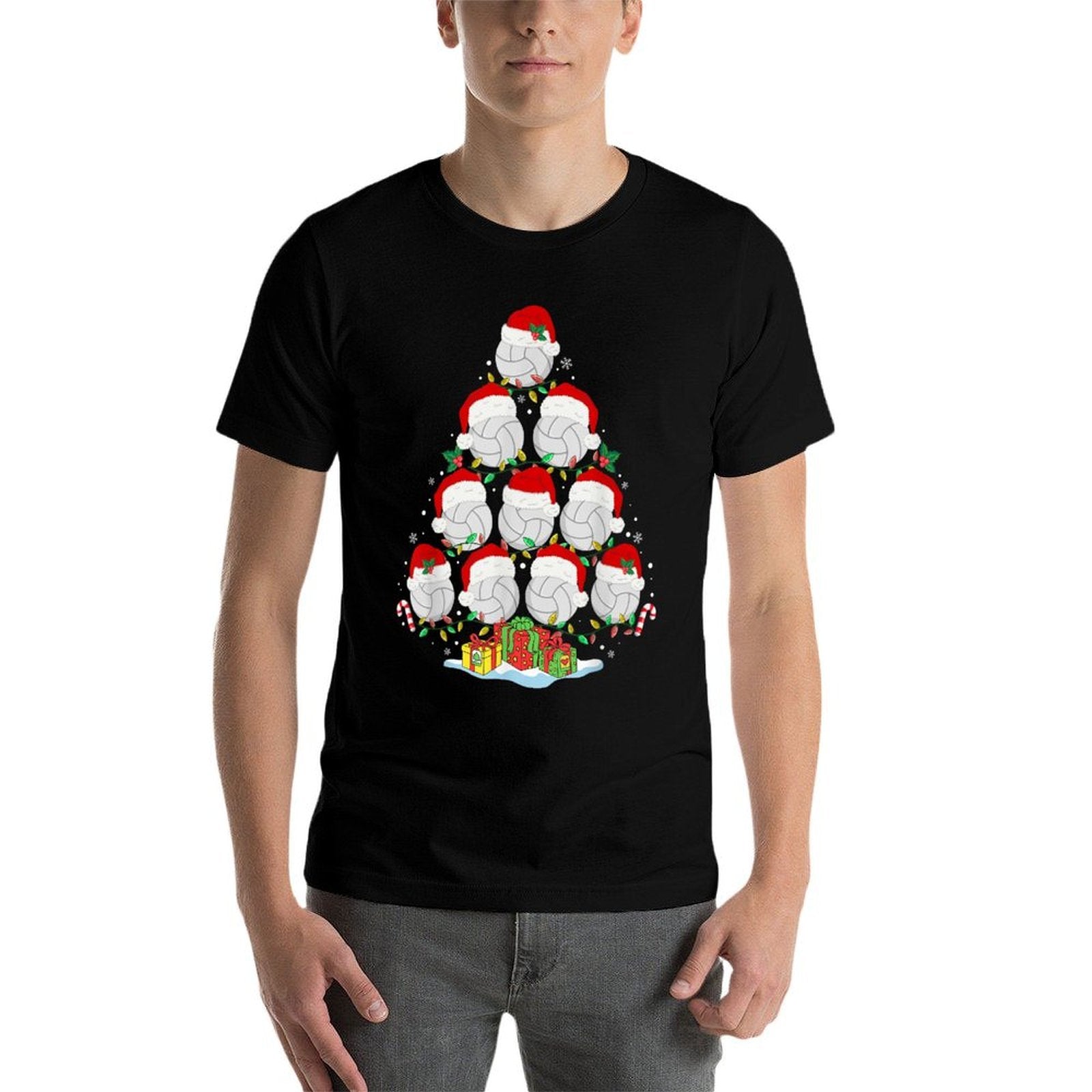Volleyball Christmas Tree Lights Funny Xmas Girlsn Women  Oversized Silhouette T-Shirt