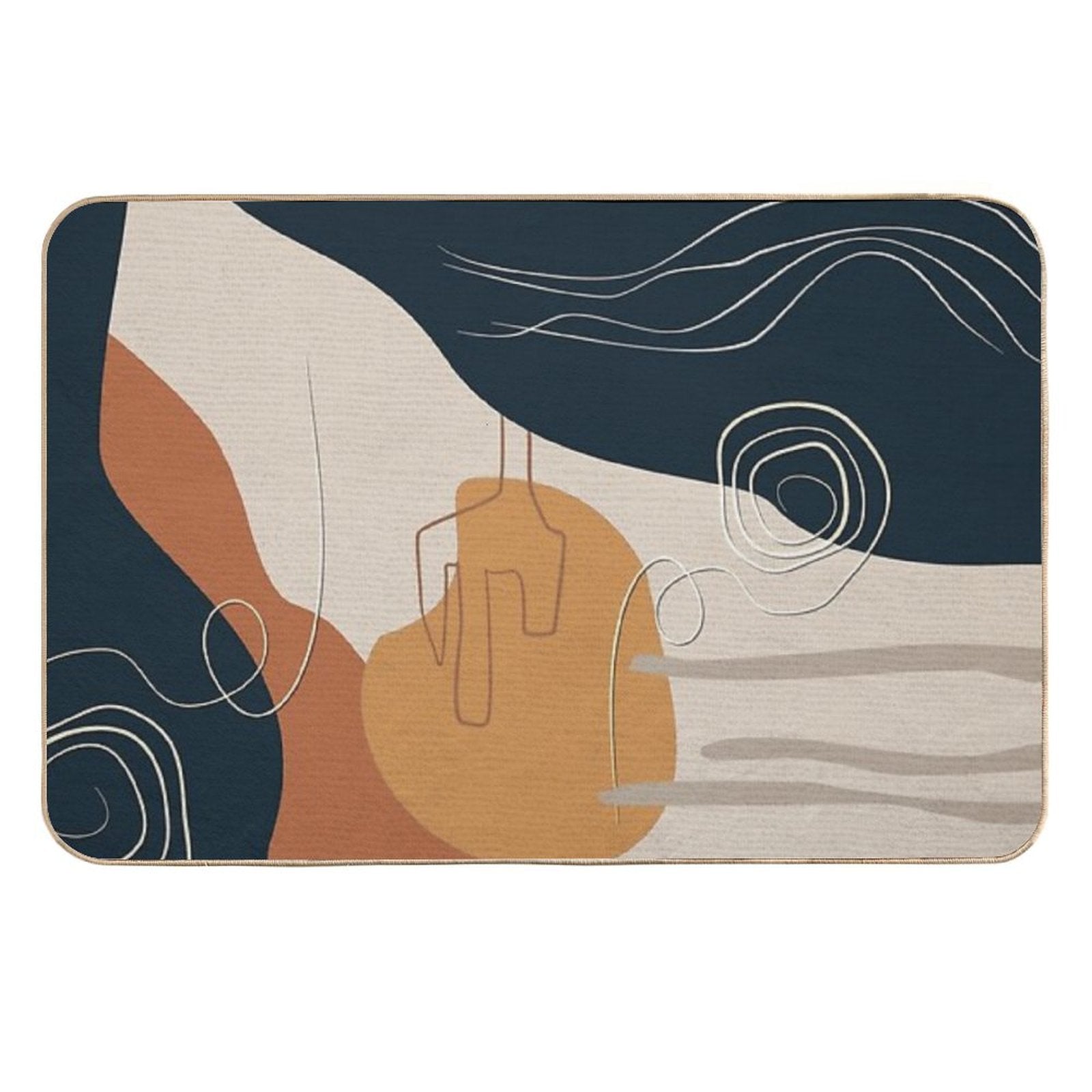 Abstract - Go with The Flow 2 in Navy And Ochre  Toxin-Free Bath Mat
