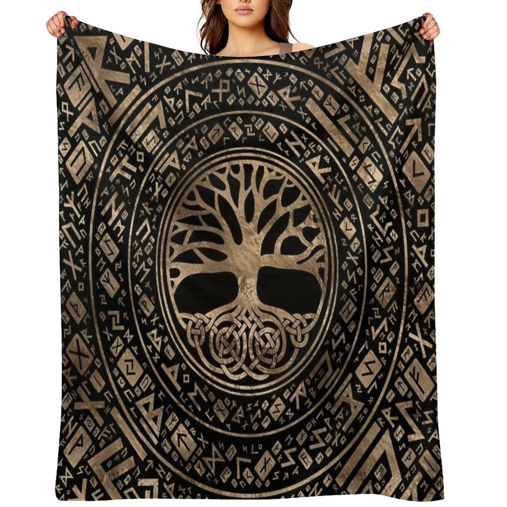 Tree of Life -Yggdrasil Runic Pattern Quick-dry Throw Blanket