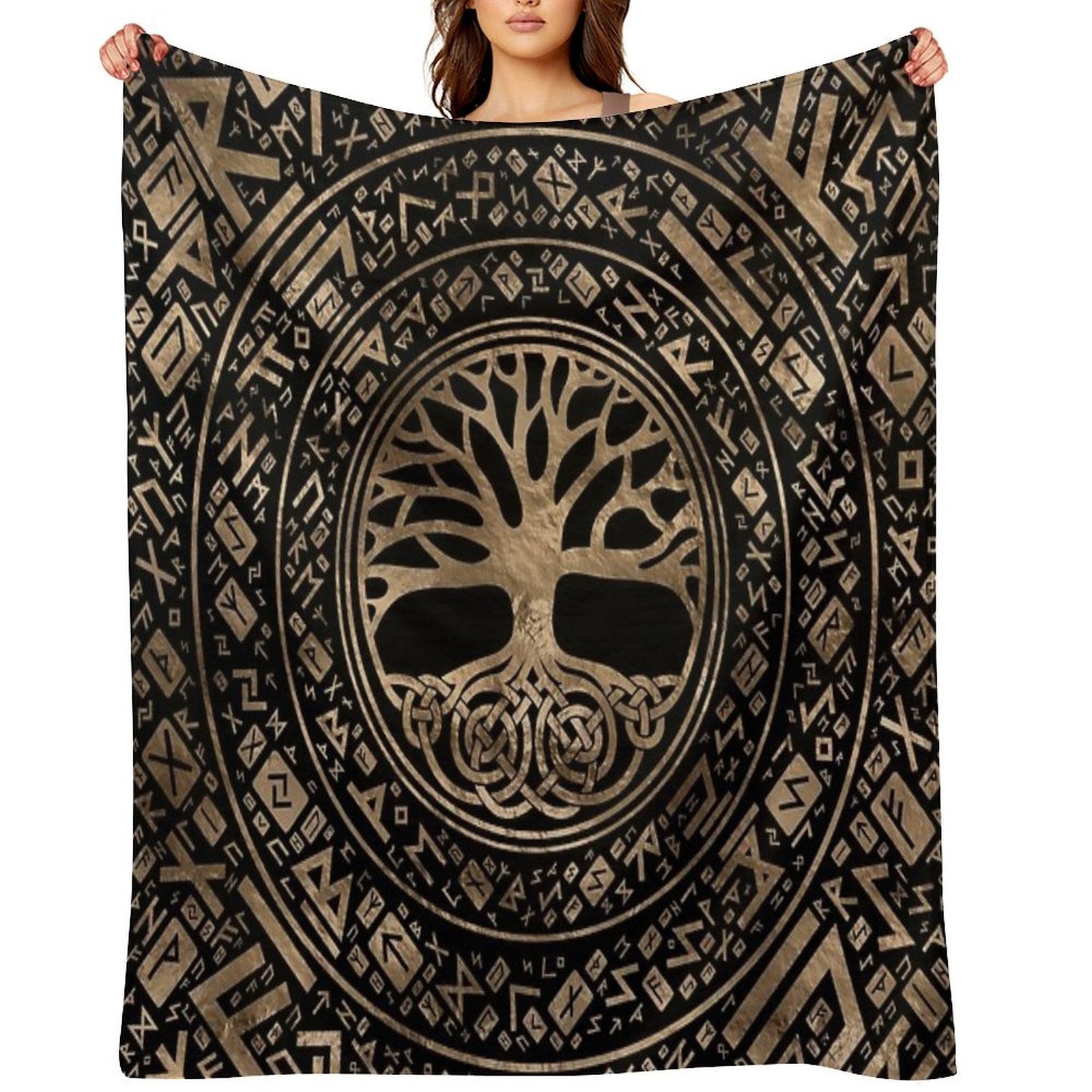 Tree of Life -Yggdrasil Runic Pattern Quick-dry Throw Blanket