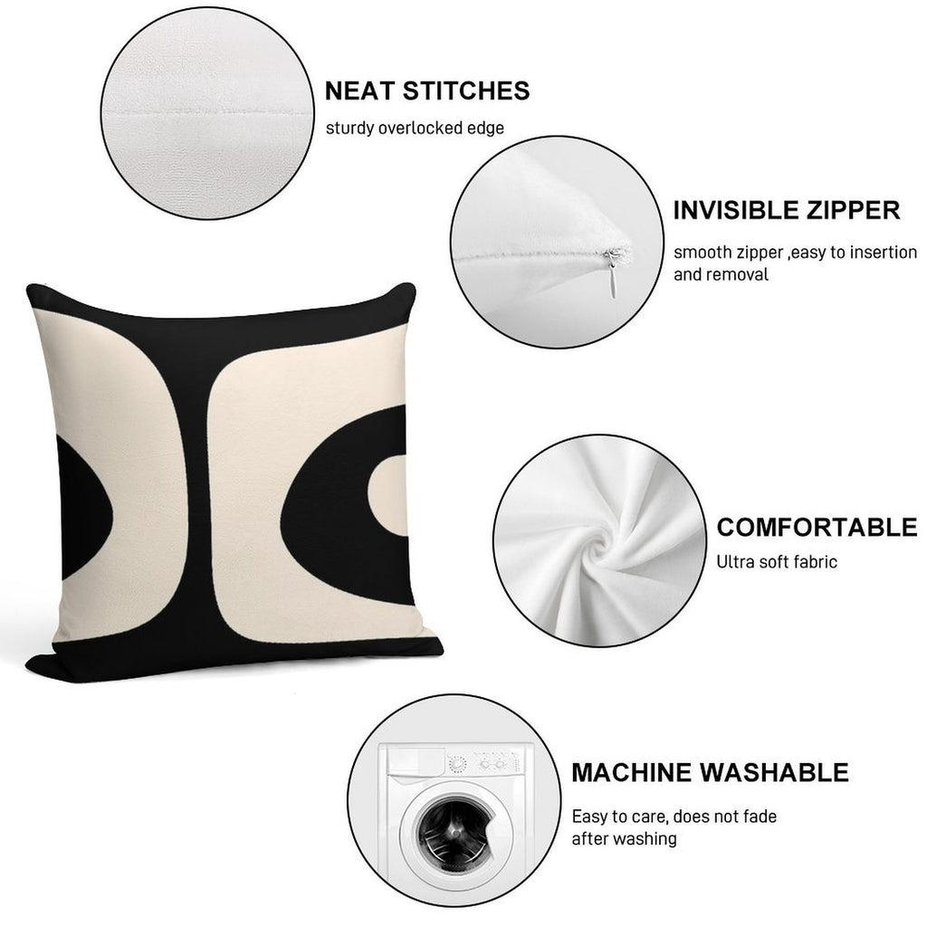 Retro Piquet Mid Century Modern Abstract Pattern 2 in Black And Almond Cream Soft Luxury Feel Throw Pillow