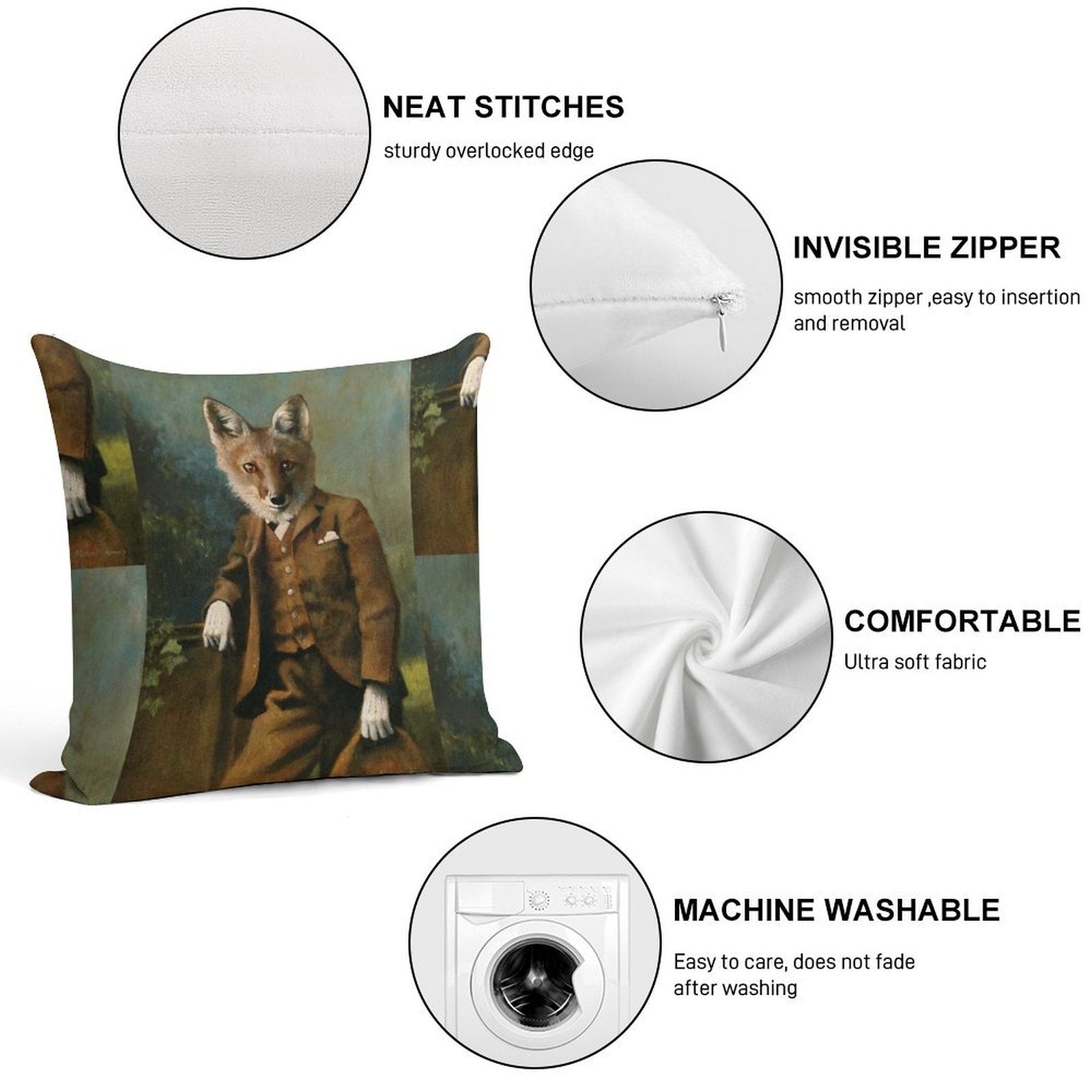 Young Master Fox Soft Gift Ready Throw Pillow