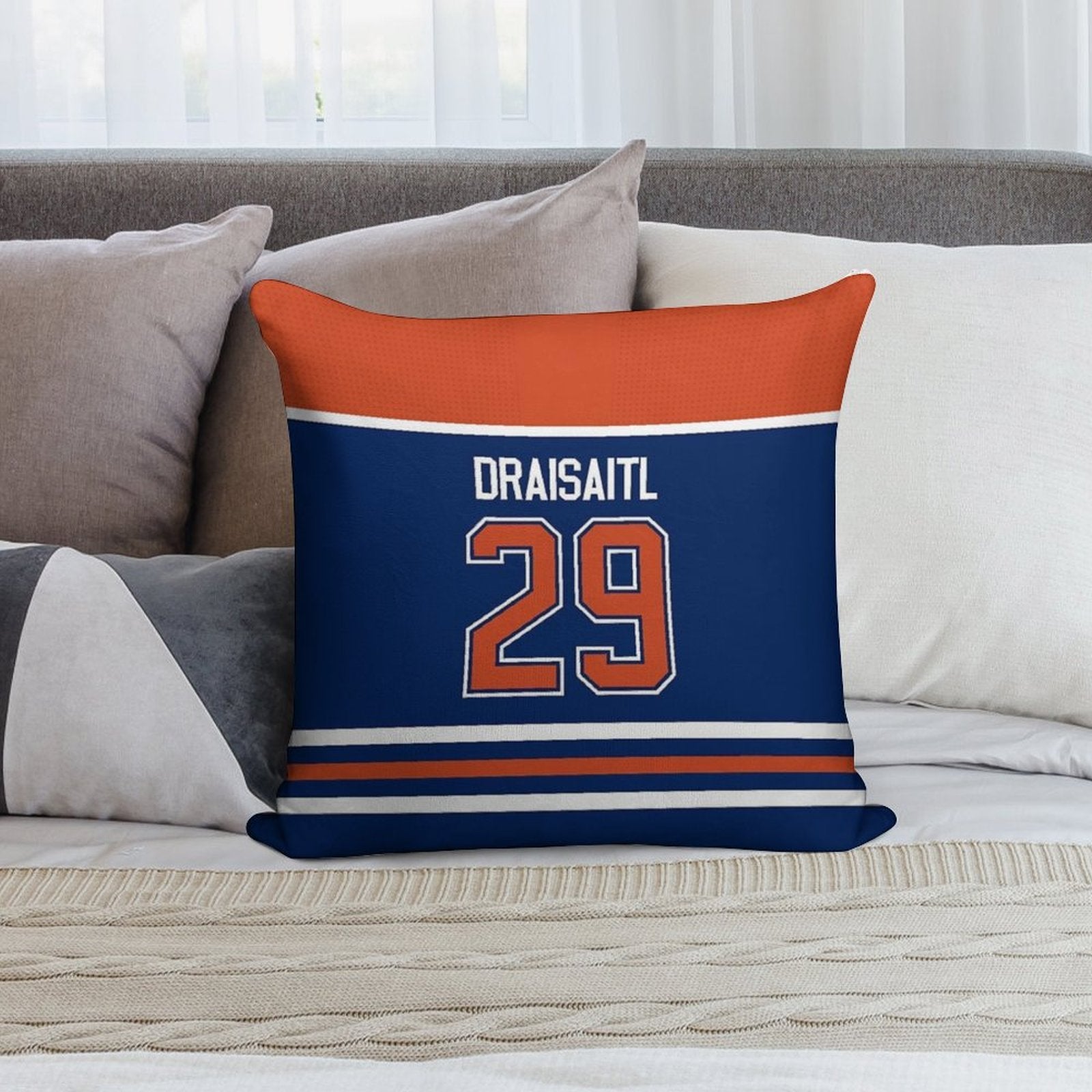 Edmonton Oilers Leon Draisaitl Home Jersey Back Phone Case Soft Anti-Pilling Throw Pillow