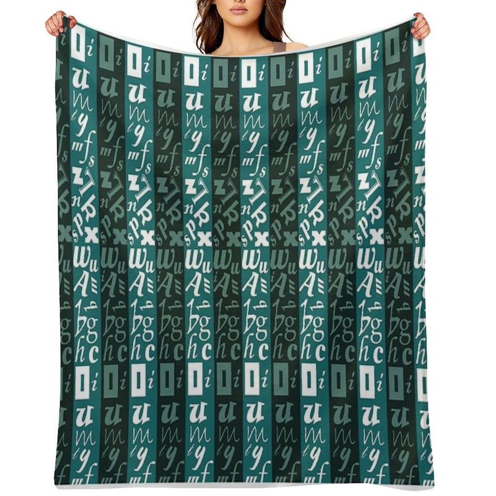 Abstract Green And White Letter Pattern Eco-conscious Throw Blanket