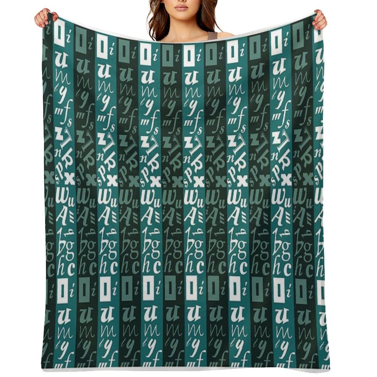 Abstract Green And White Letter Pattern Eco-conscious Throw Blanket