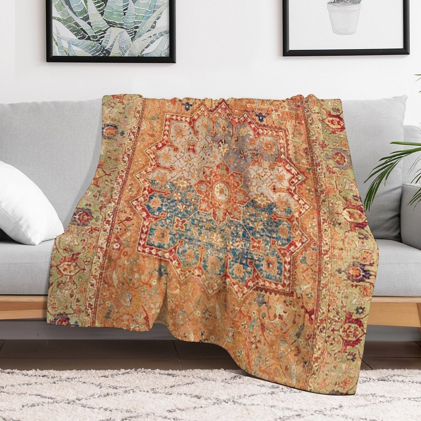 16th Century Persian Carpet Print Velvety-soft Throw Blanket