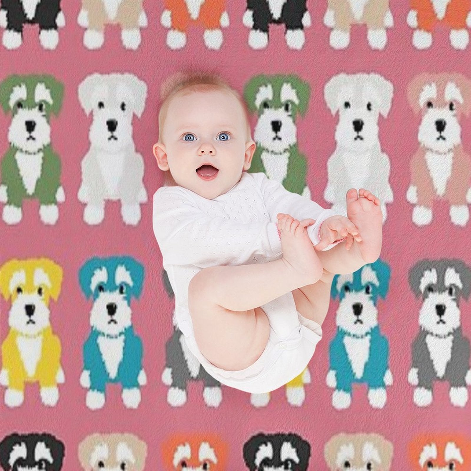 Rainbow of Miniature Schnauzer Dogs on Rose Pink Background Machine-washable Throw Blanket