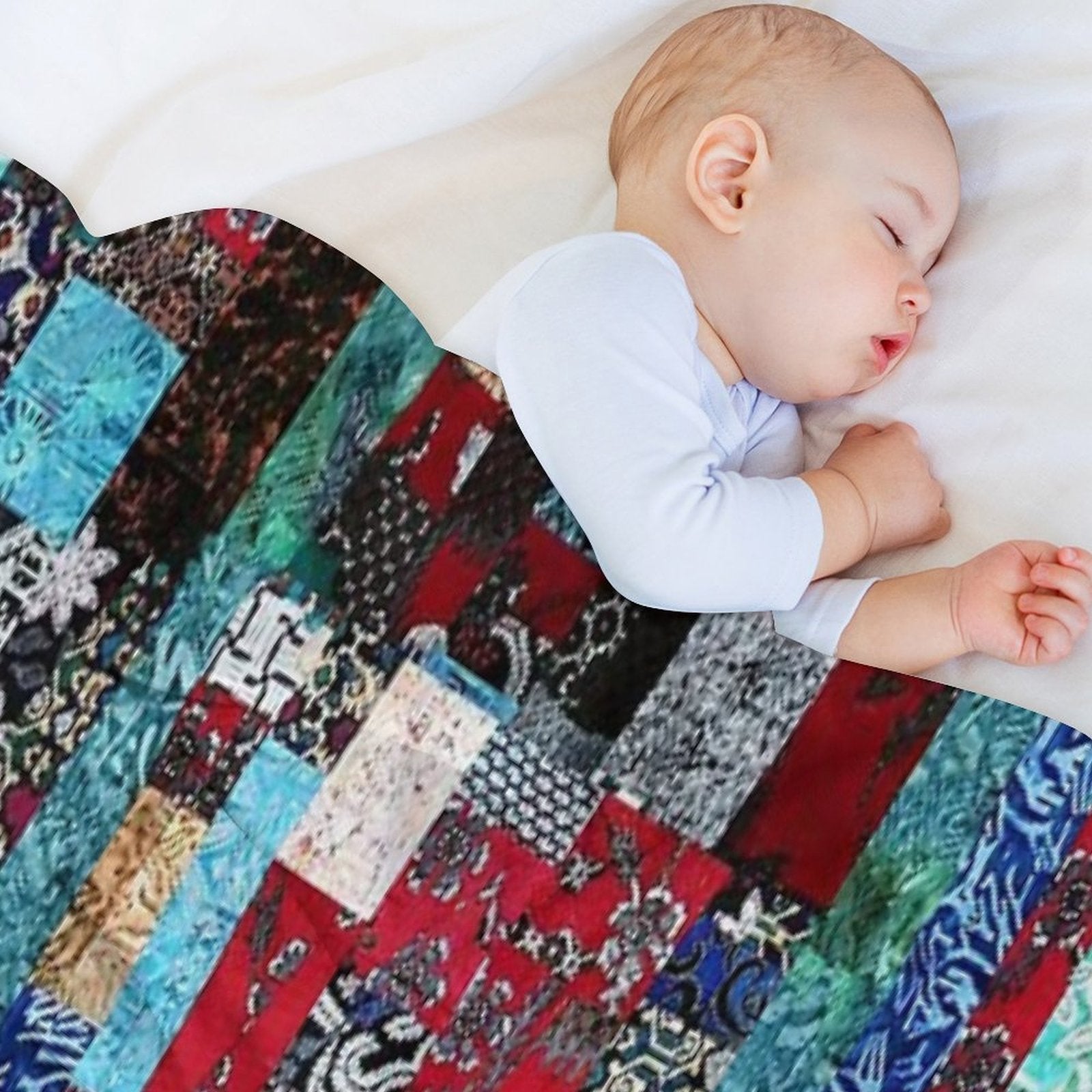 Indonesian Batik Patchwork Red Blue Tone Eco-conscious Throw Blanket
