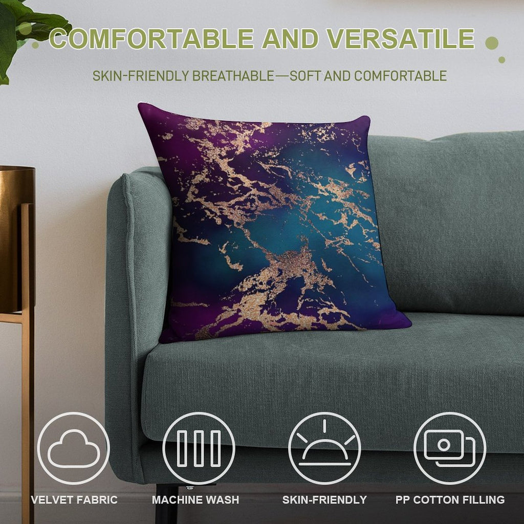 Jewel Tone Rose Gold Marble  Turquoise Blue And Purple Soft Luxury Feel Throw Pillow