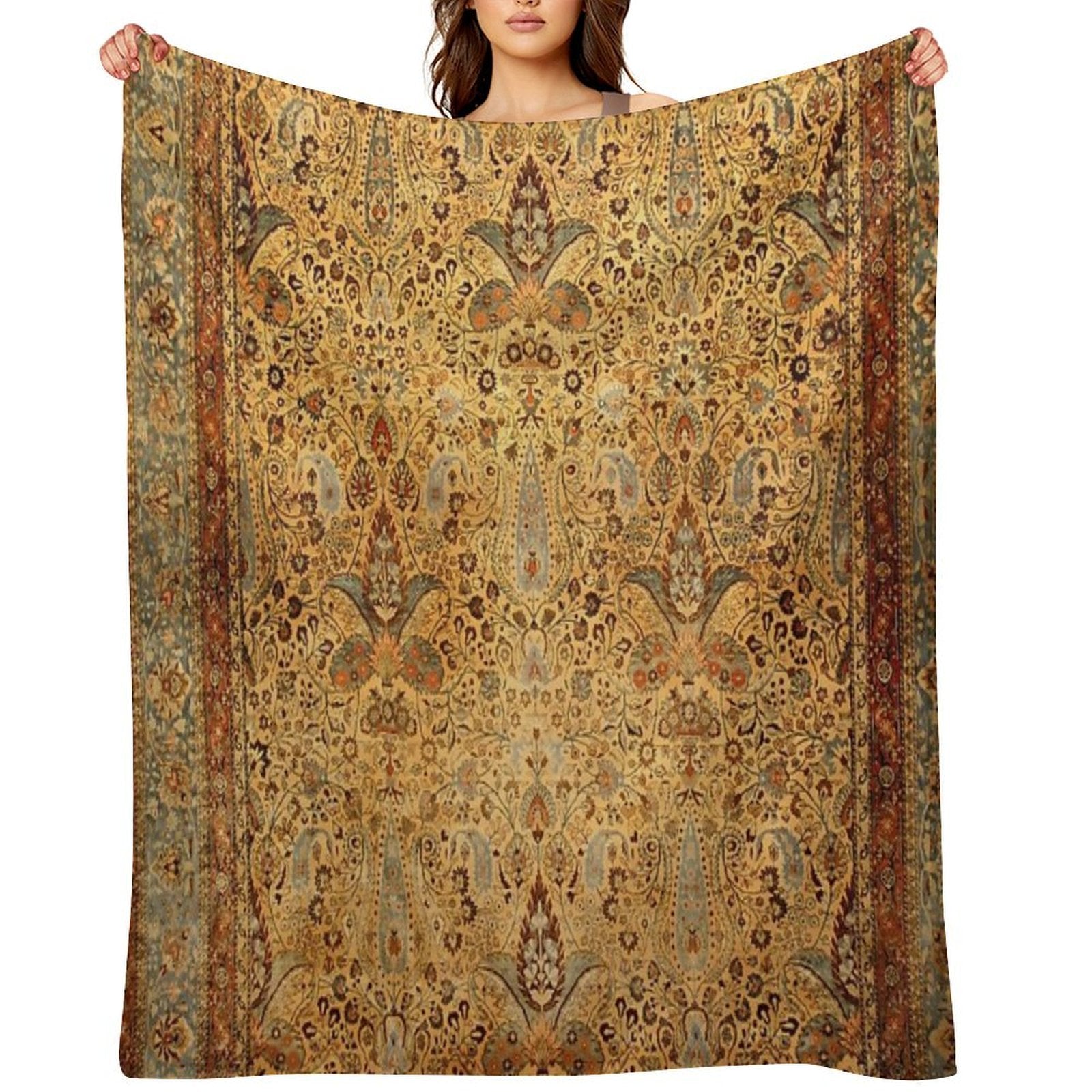 Antique Persian Khorassan Rug Print Multi-functional Throw Blanket