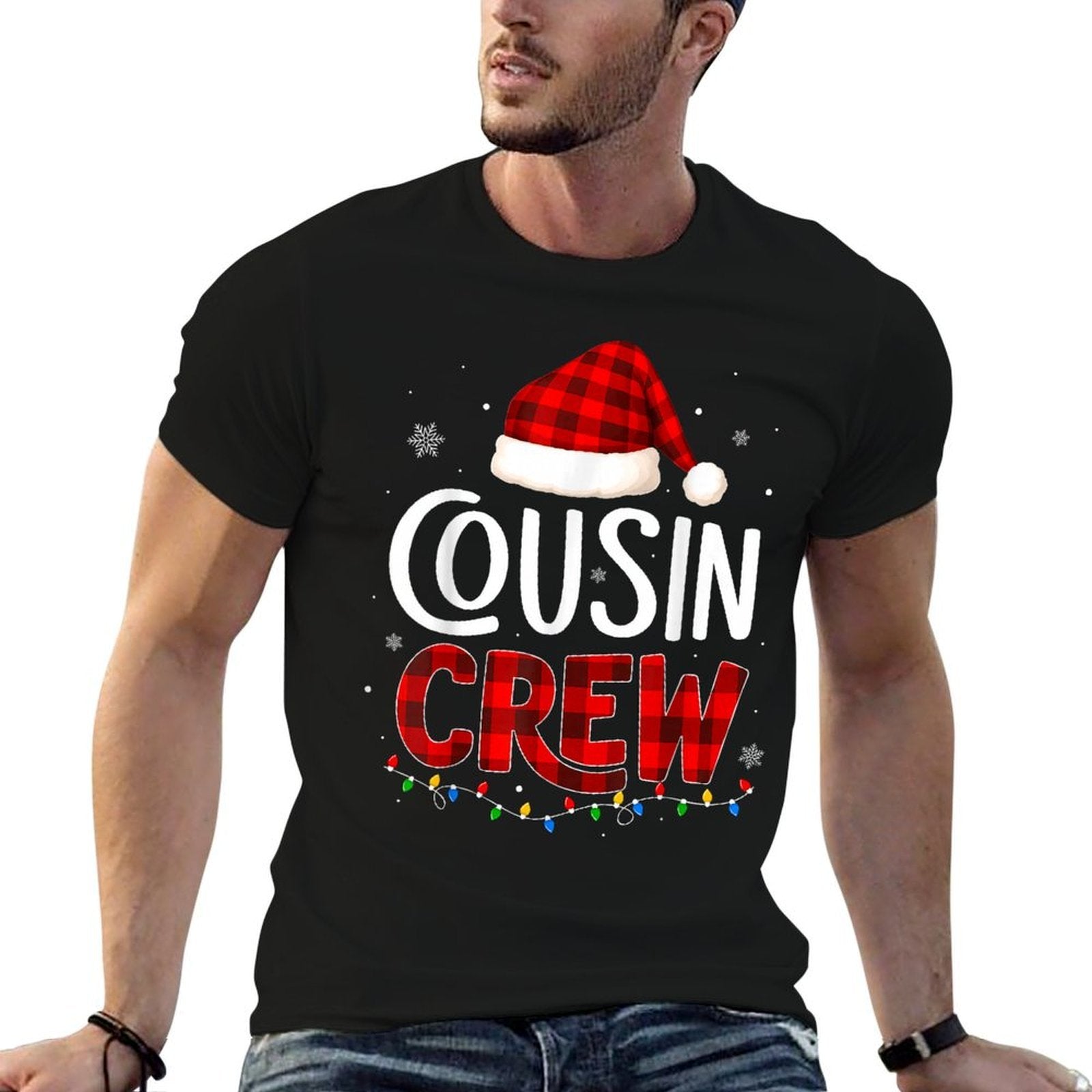 Cousin Crew Christmas Pajamas for Men Kids Women Grandkids  Oversized Silhouette T-Shirt