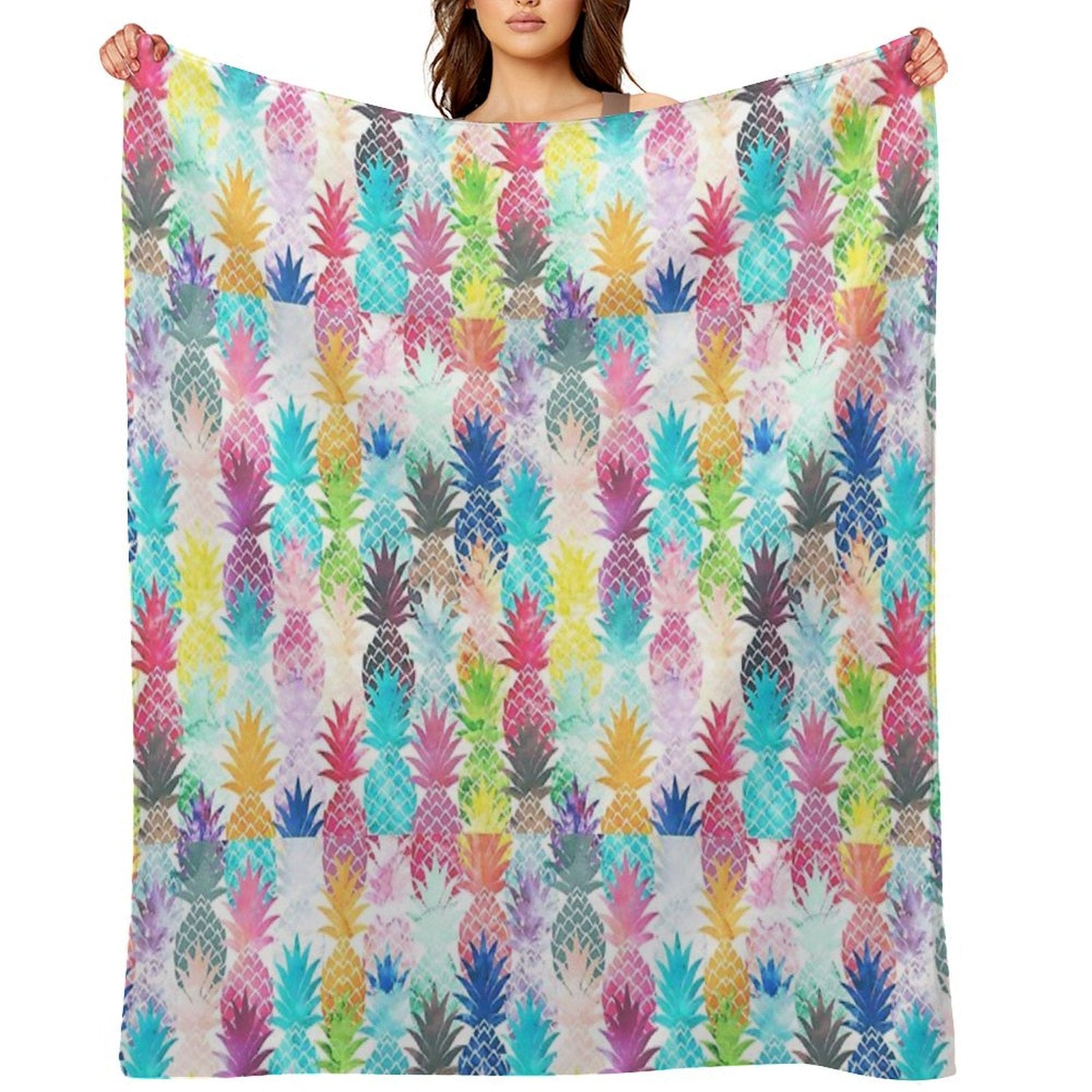 Hawaiian Pineapple Pattern Tropical Watercolor Multi-functional Throw Blanket