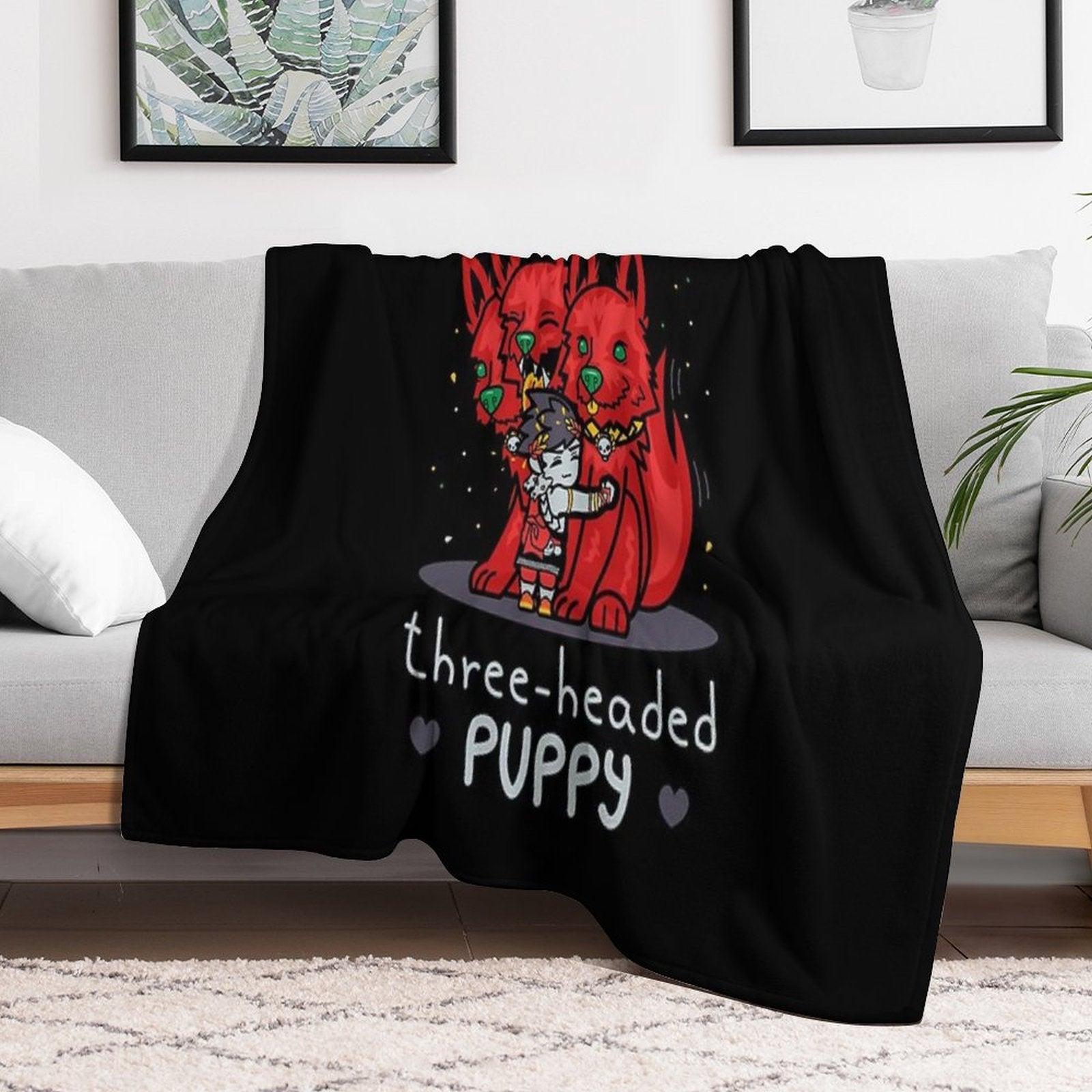 Three-headed Puppy Quick-dry Throw Blanket