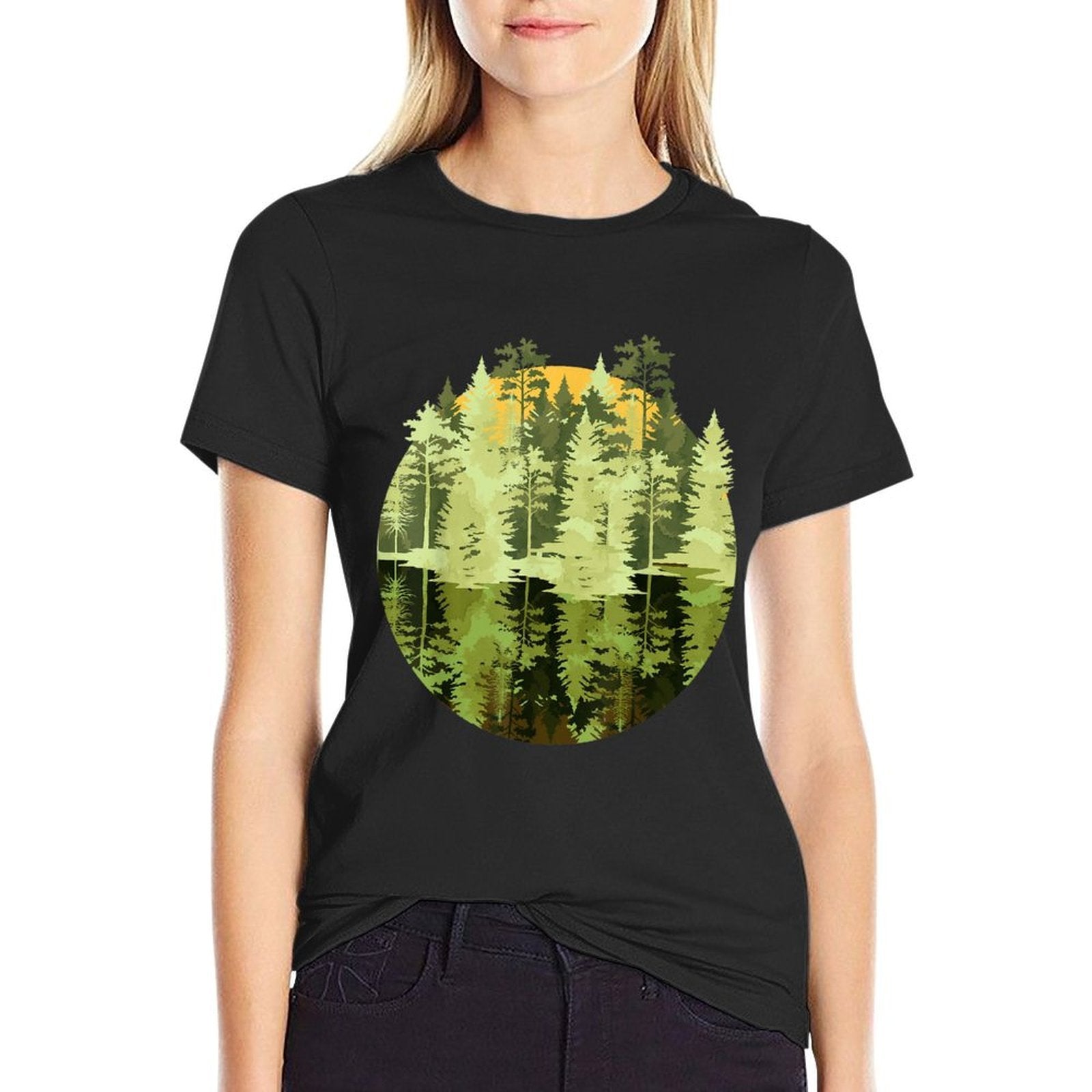 Wildlife Forest Trees Reflection Outdoors Nature  Easy-care T-Shirt