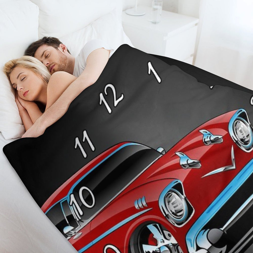 Classic Hot Rod 57 Muscle Car, Low Profile, Big Tires And Rims, Candy Apple Red Cartoon Durable Throw Blanket