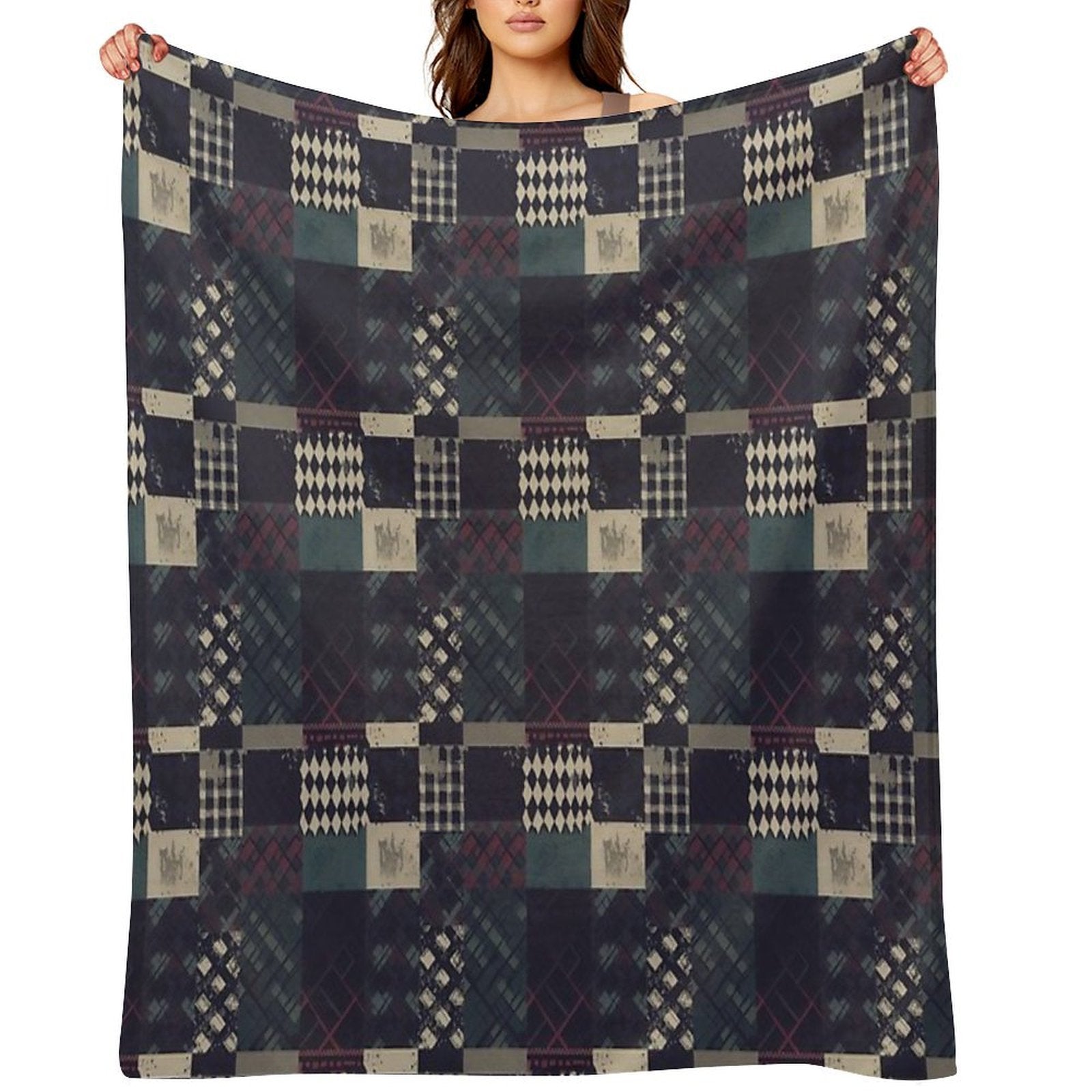 Grunge Tartan Patchwork Multi-functional Throw Blanket