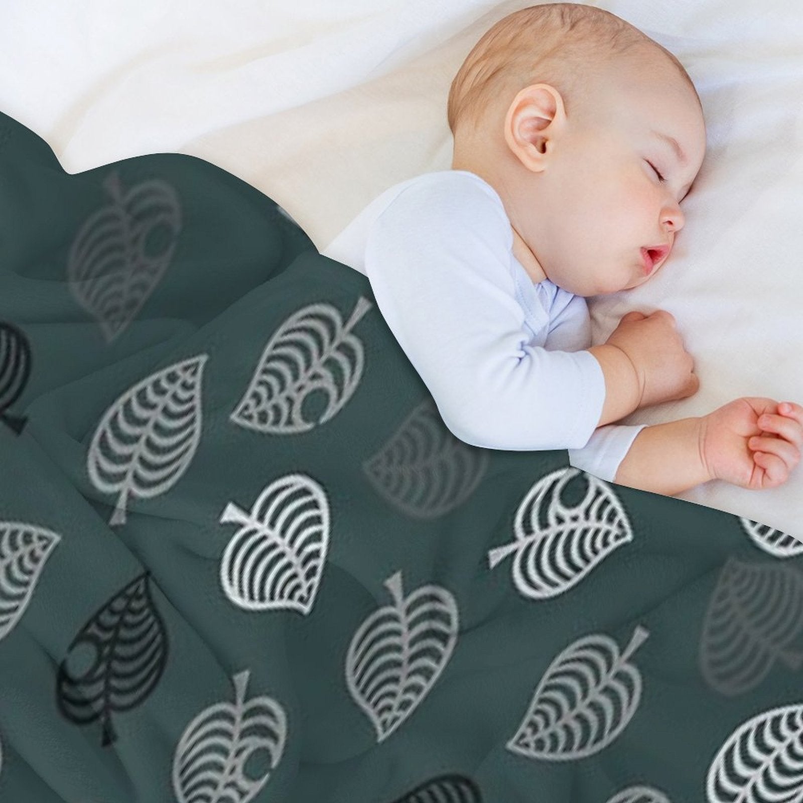 Nook Leaf Aloha Logo - Black And White on Green Anti-pilling Throw Blanket