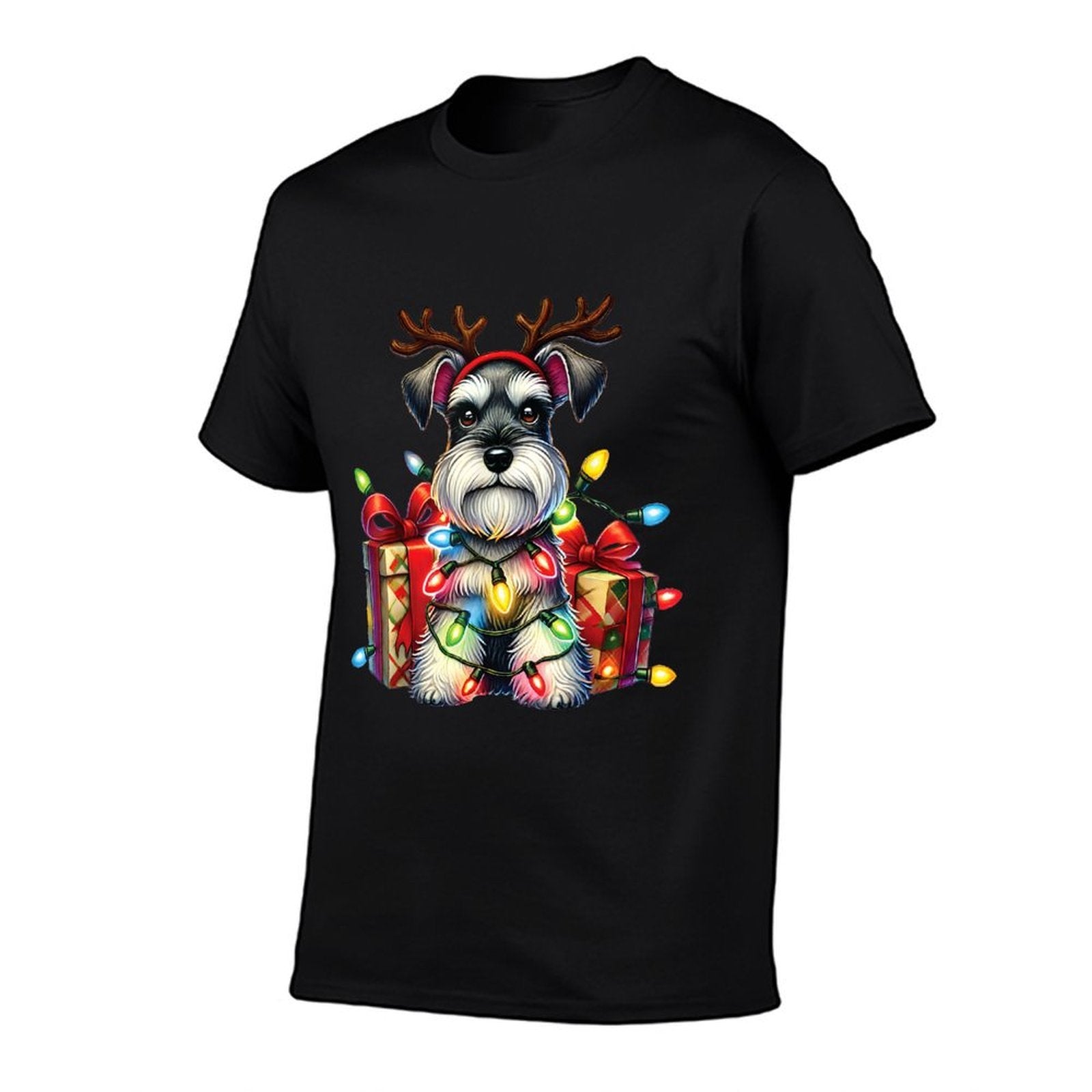 Miniature Schnauzer Dog Lovers Reindeer Christmas Lights  Summer-ready Fabric T-Shirt