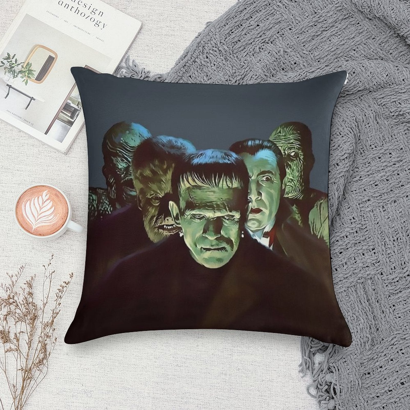 Gang of Monsters Soft Short Plush Fabric Throw Pillow