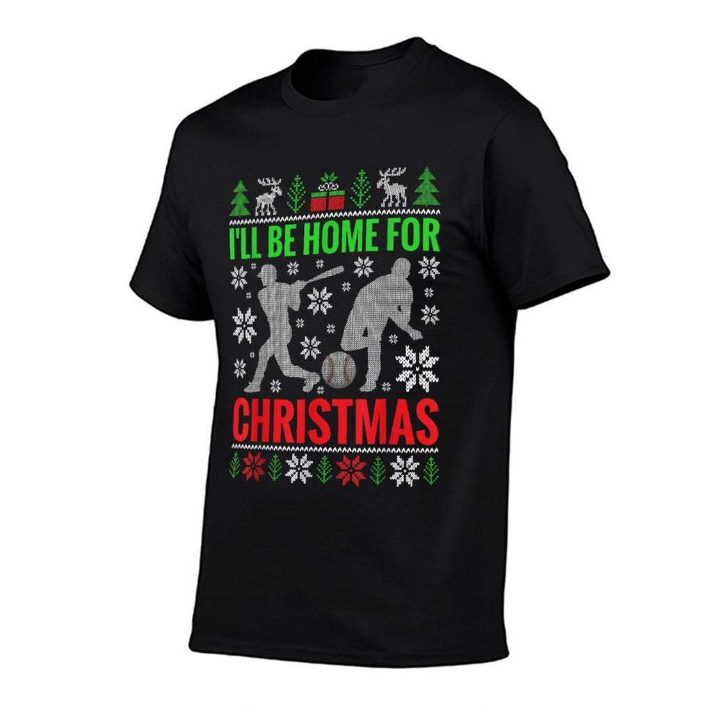 Ill Be Home for Christmas Baseball Funny Xmas  Trendy Pattern T-Shirt
