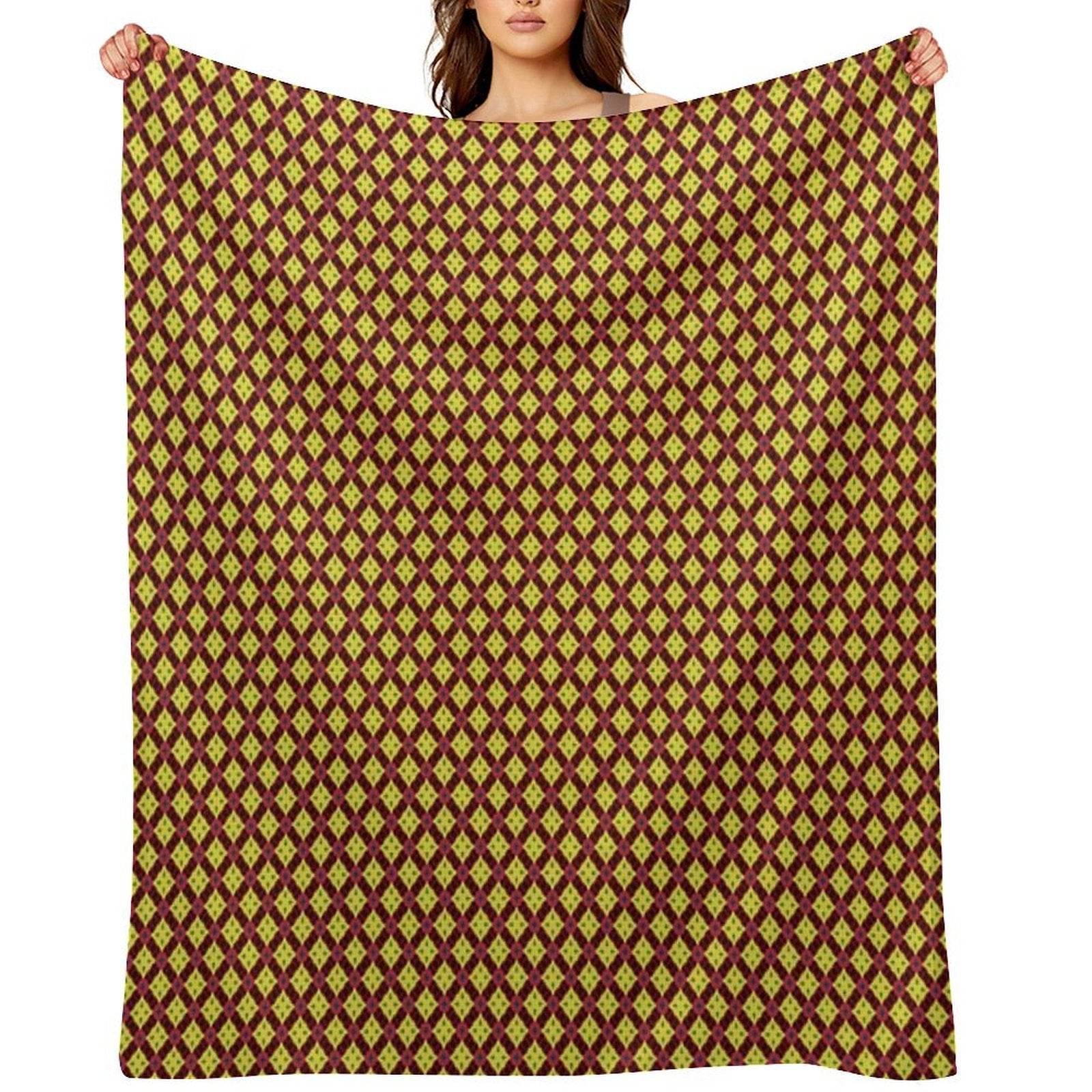 Golden Diamond Medallions Red Flowers Versatility Throw Blanket