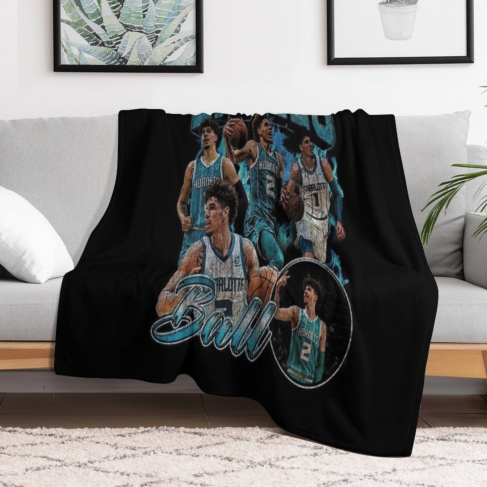 Lamelo Ball Charlotte Hornets Vintage Sustainable Throw Blanket