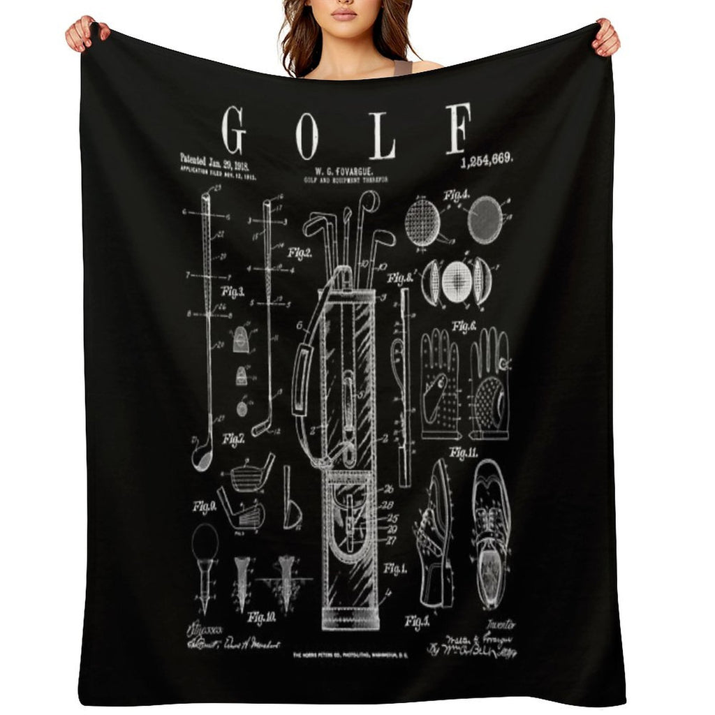 Golf Club Golfer Old Vintage Patent Drawing Print Machine-washable Throw Blanket