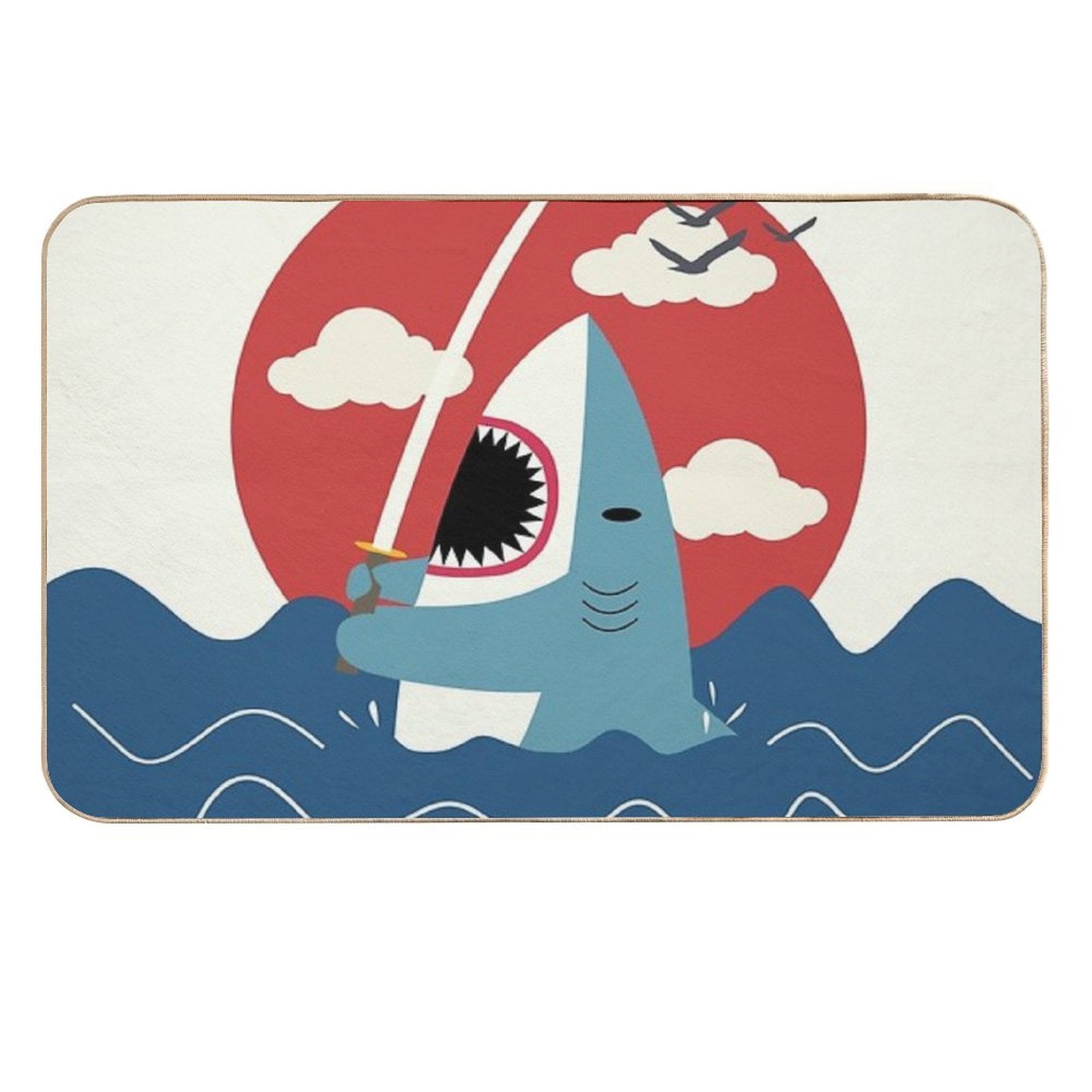 Retro Samurai Shark  Fade-Resistant Bath Mat